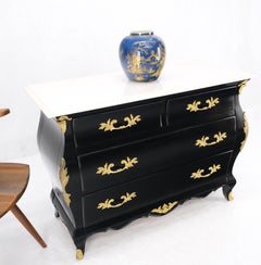 Marble Top Black Lacquer Brass Mounts 4 Drawer Bombay Dresser Chest Drawers Mint