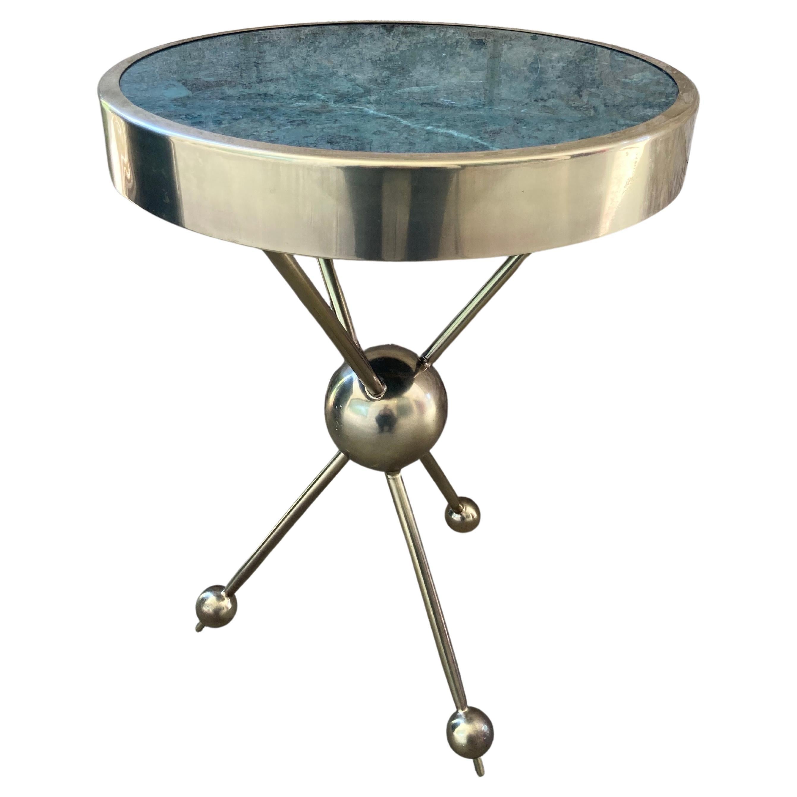 Marble Top Brass "Atomic" Side Table For Sale