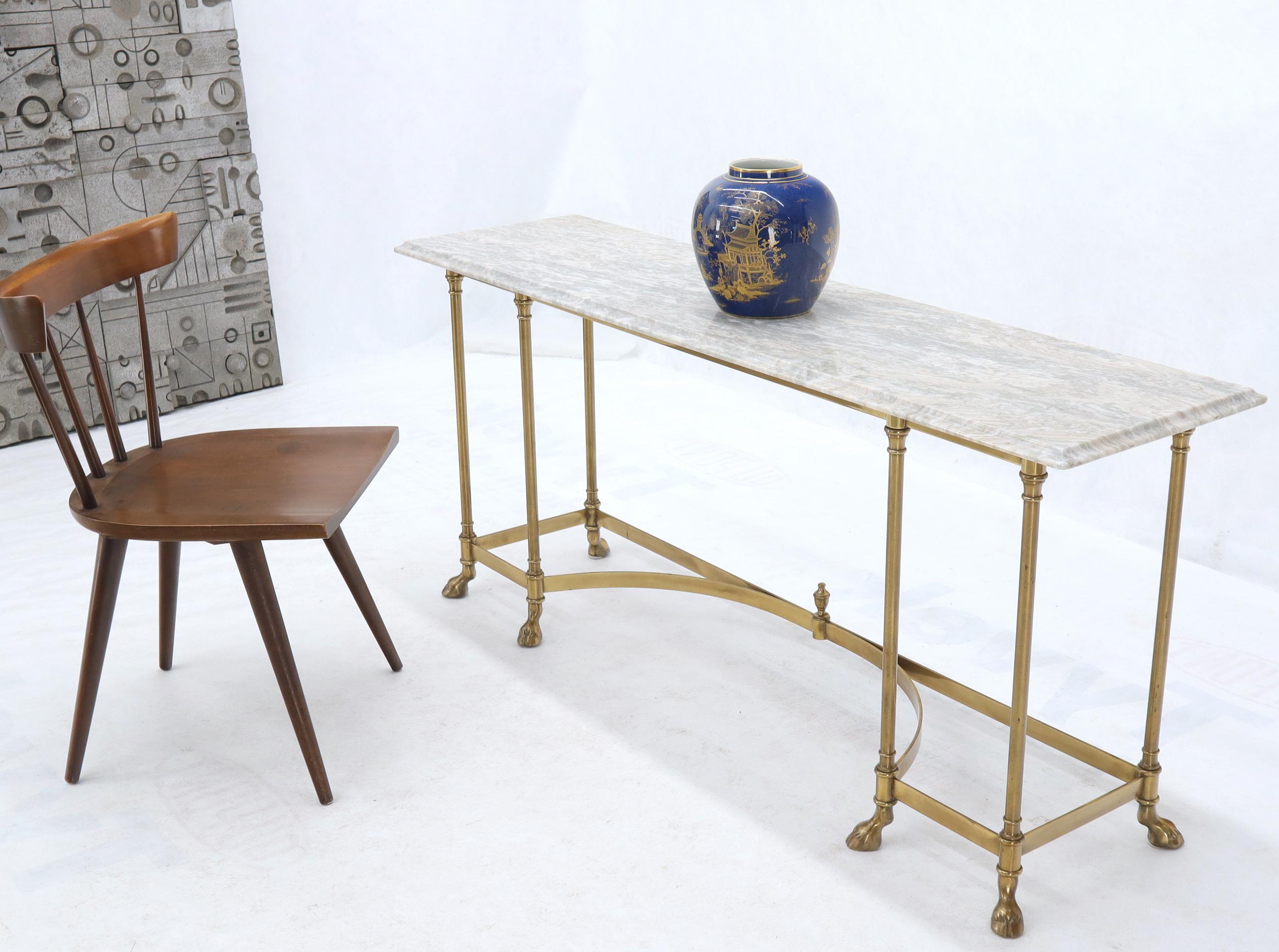 Midcentury Italian modern marble top brass base with hoof feet console table. Maison Jansen style. Made in Italy.