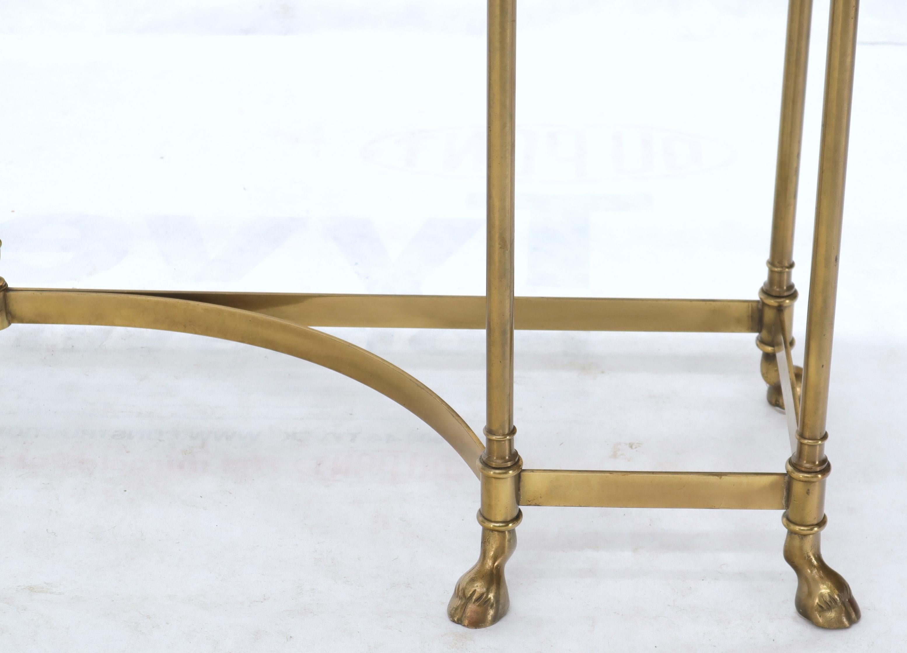 Marble Top Brass Hoof Foot Base Arch Stretcher Console Sofa Table Midcentury In Excellent Condition In Rockaway, NJ