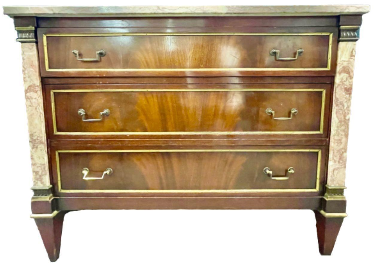 Marble Top Bronze-Mounted Maison Jansen Style Marble Column Front Commode In Good Condition For Sale In Stamford, CT