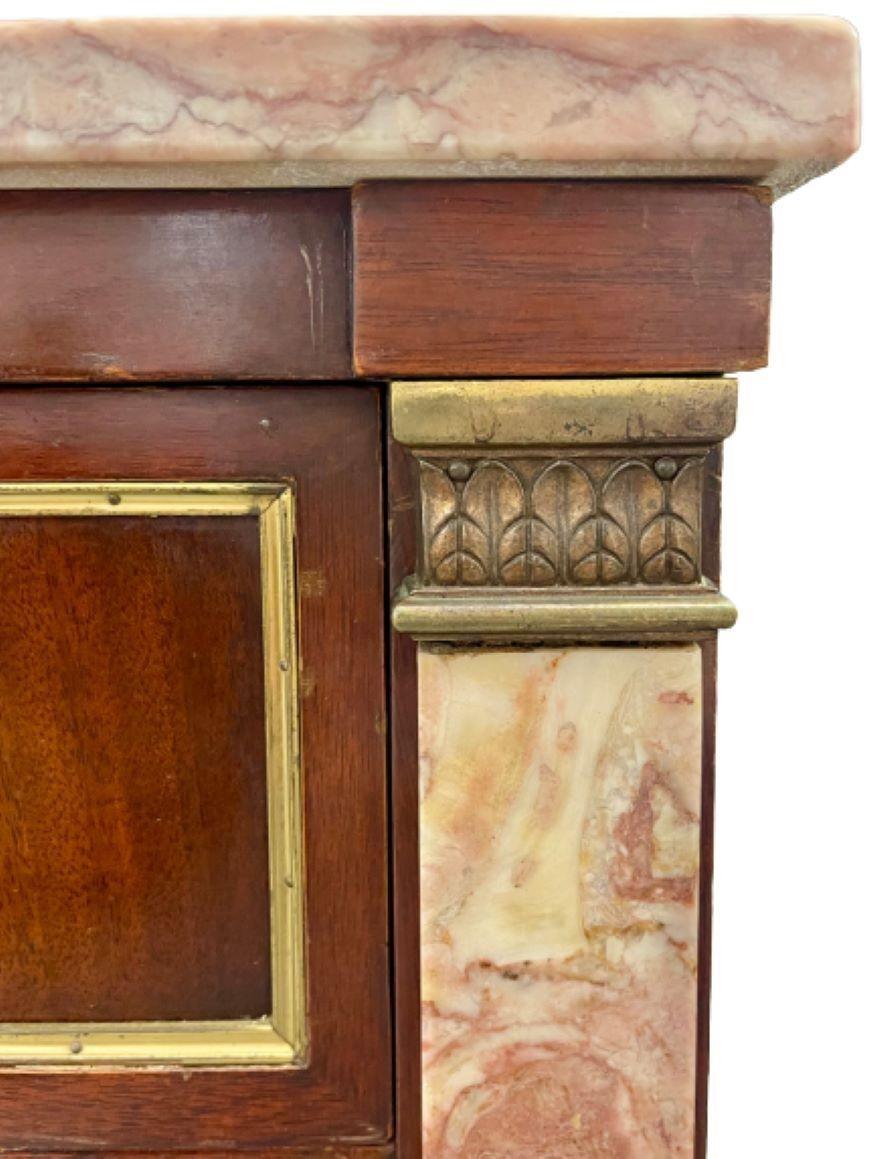 Mahogany Marble Top Bronze-Mounted Maison Jansen Style Marble Column Front Commode For Sale