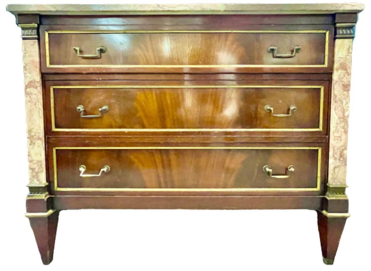 Neoclassical Marble Top Bronze-Mounted Maison Jansen Style Marble Column Front Commode For Sale
