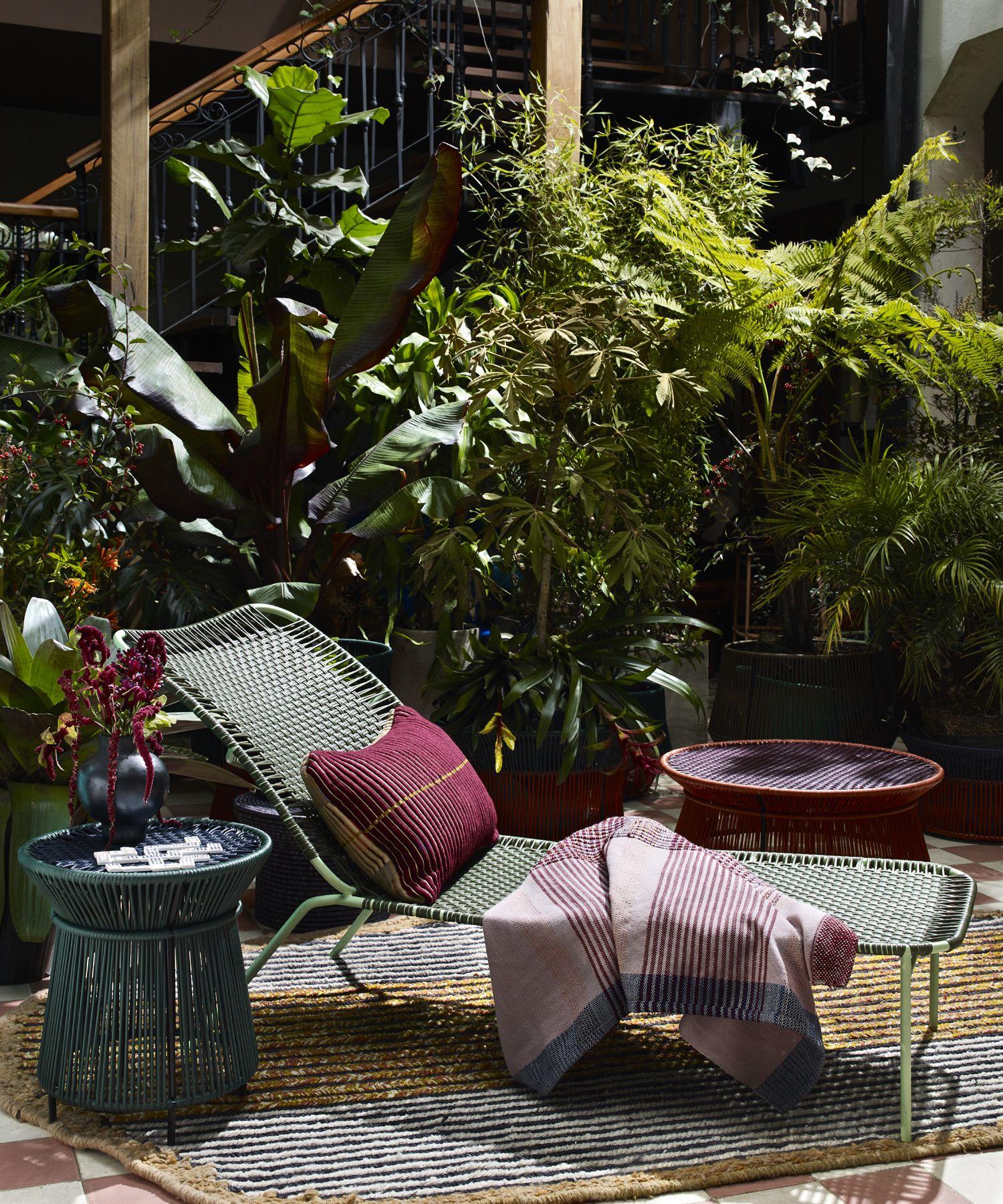 Powder-Coated Marble Top Caribe Chic Basket Table by Sebastian Herkner For Sale