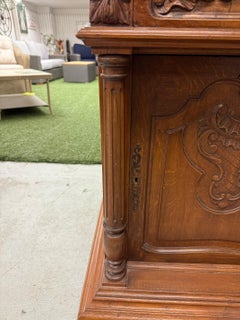Marble Top Carved Nightstand or Cabinet with Drawer & Door