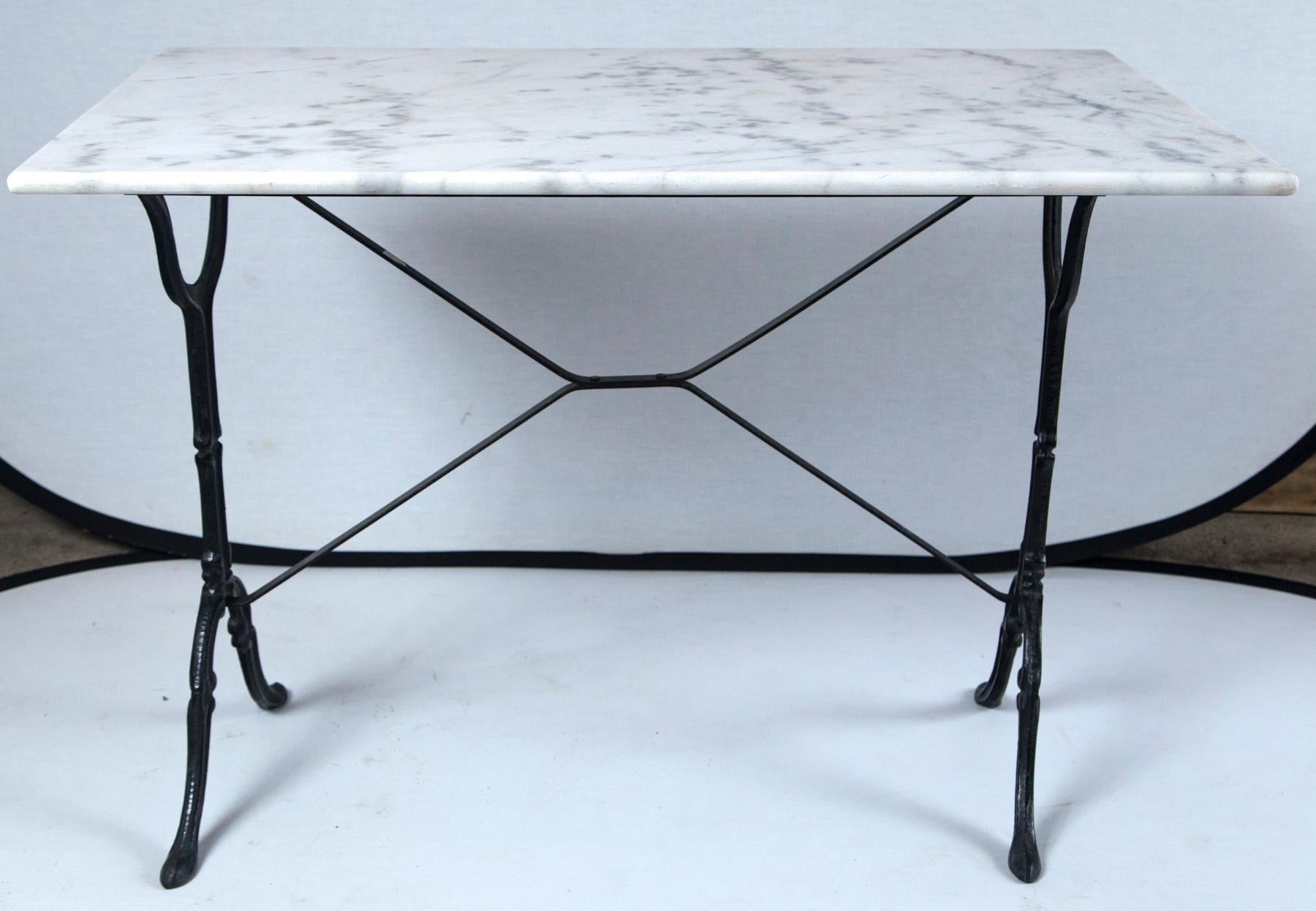 Marble Top Cast Iron Bistro Table, France, Early 20th Century 2
