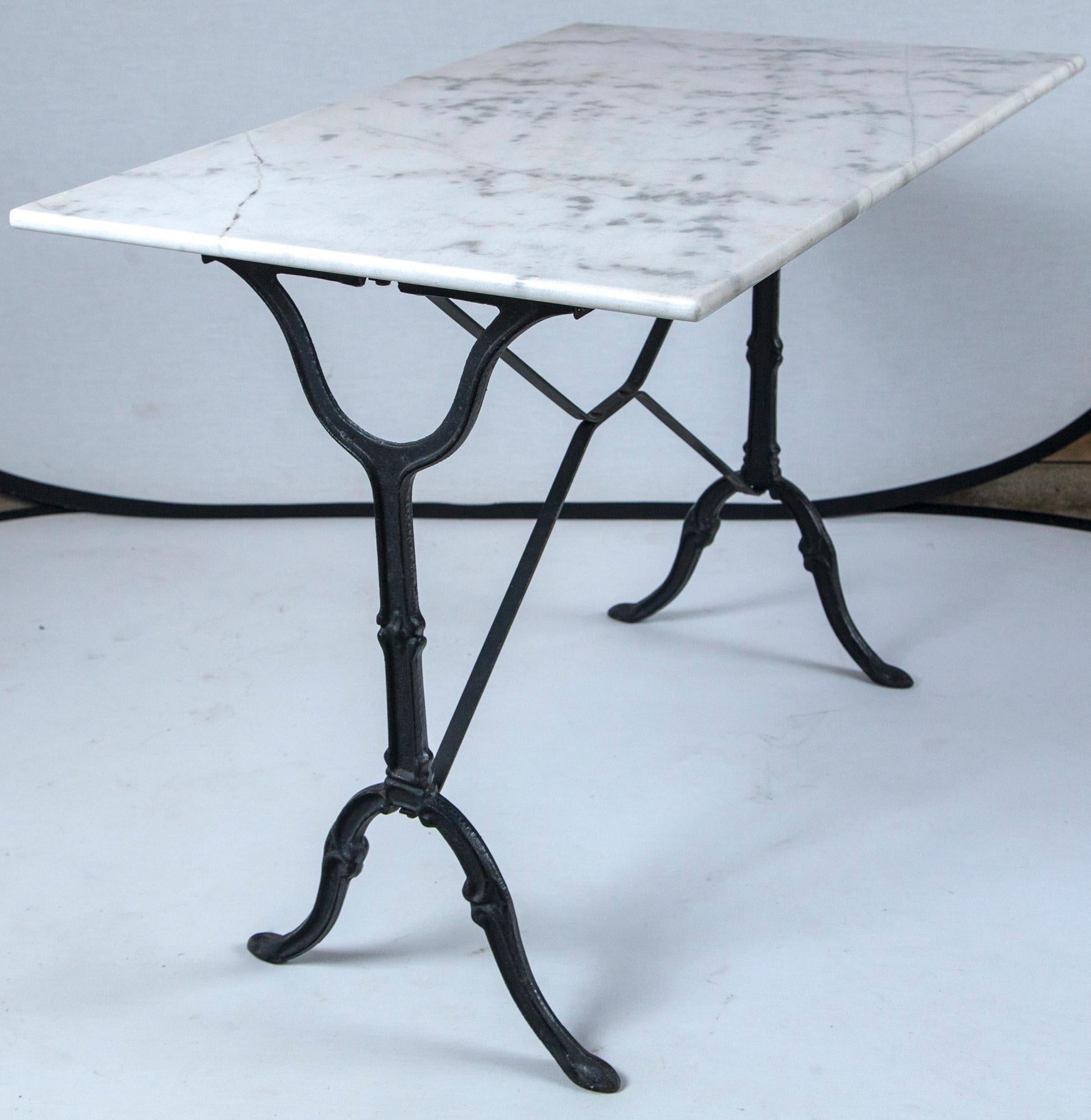 Marble Top Cast Iron Bistro Table, France, Early 20th Century 3