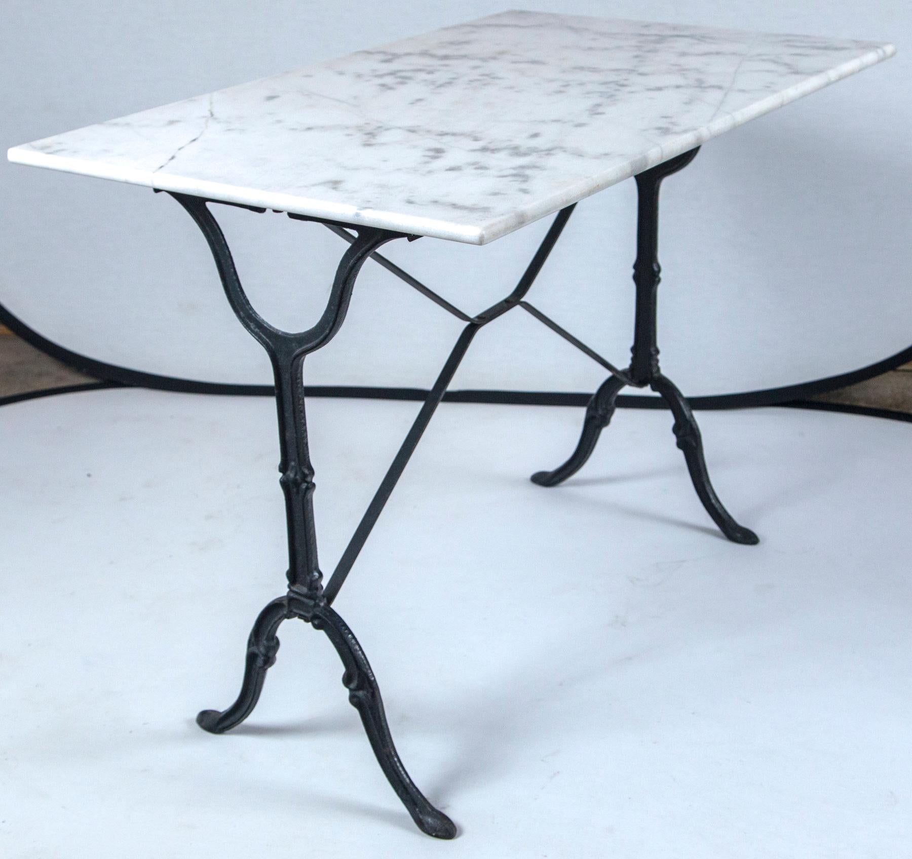 Marble Top Cast Iron Bistro Table, France, Early 20th Century 4