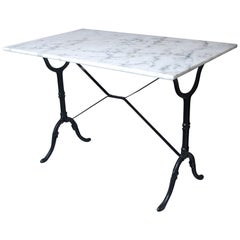 Marble Top Cast Iron Bistro Table, France, Early 20th Century