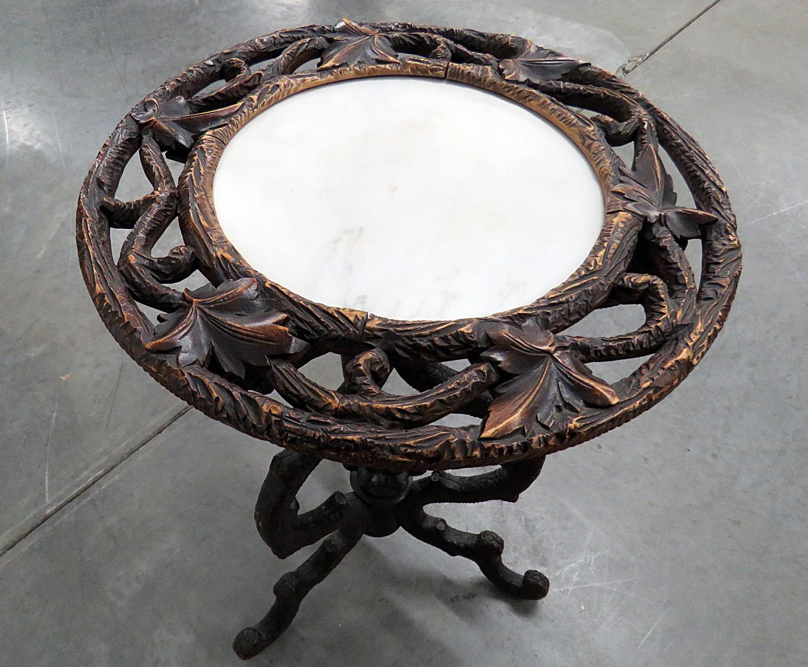 20th Century Late 1800s Carved German Black Forest Calling Card Table 