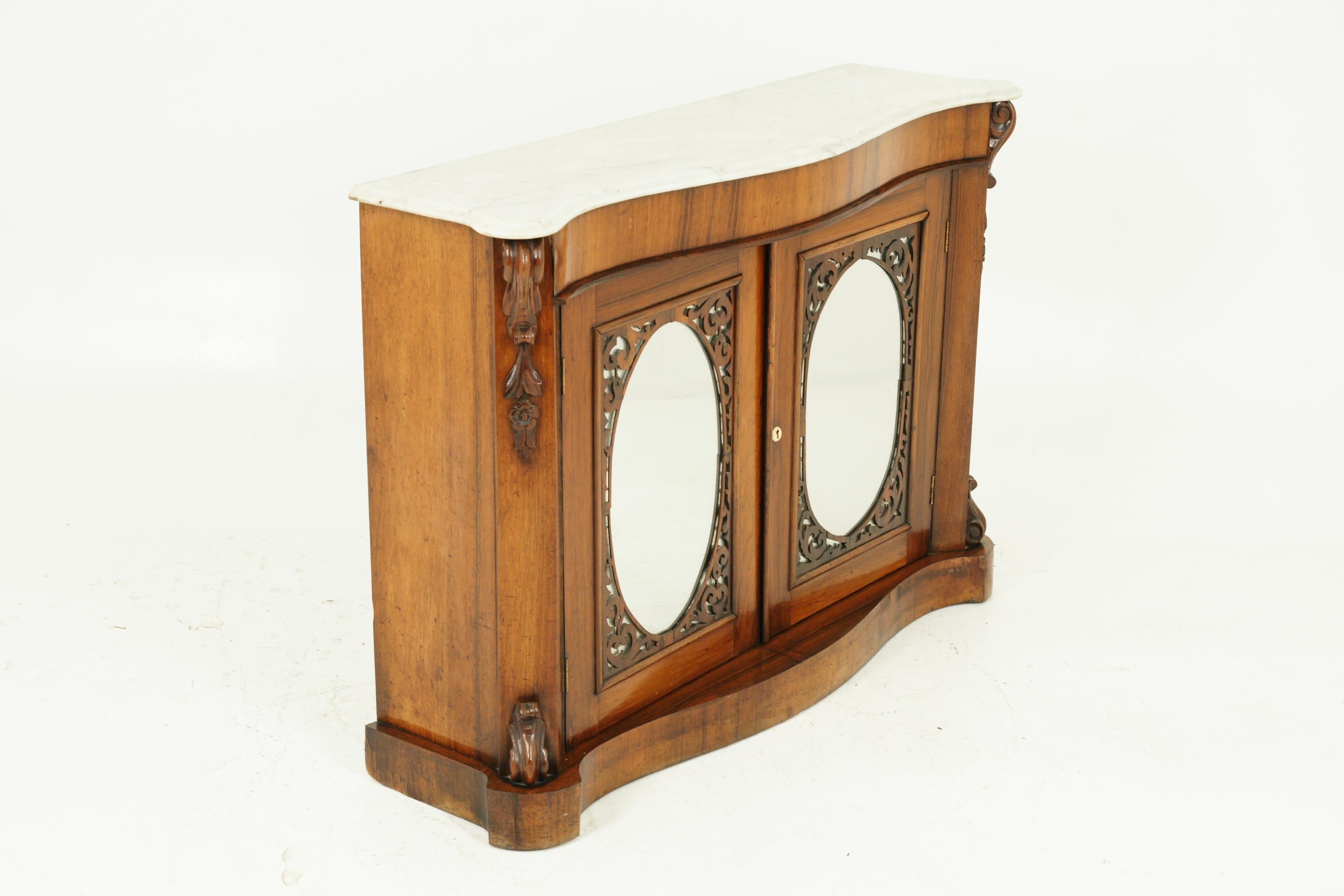 Scottish Antique Marble-Top Chiffonier, Credenza, Walnut Sideboard, Scotland 1870, B1563