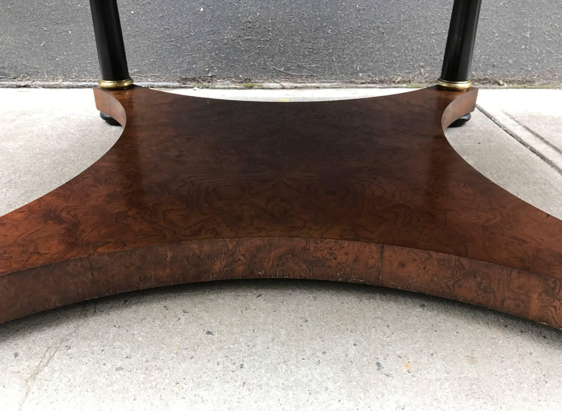 Marble Top Coffee Table by Baker with Black Lacquered Columns In Good Condition In New York, NY