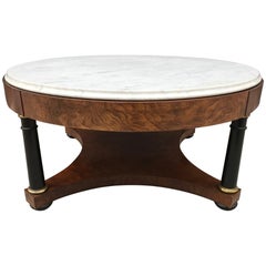 Marble Top Coffee Table by Baker with Black Lacquered Columns