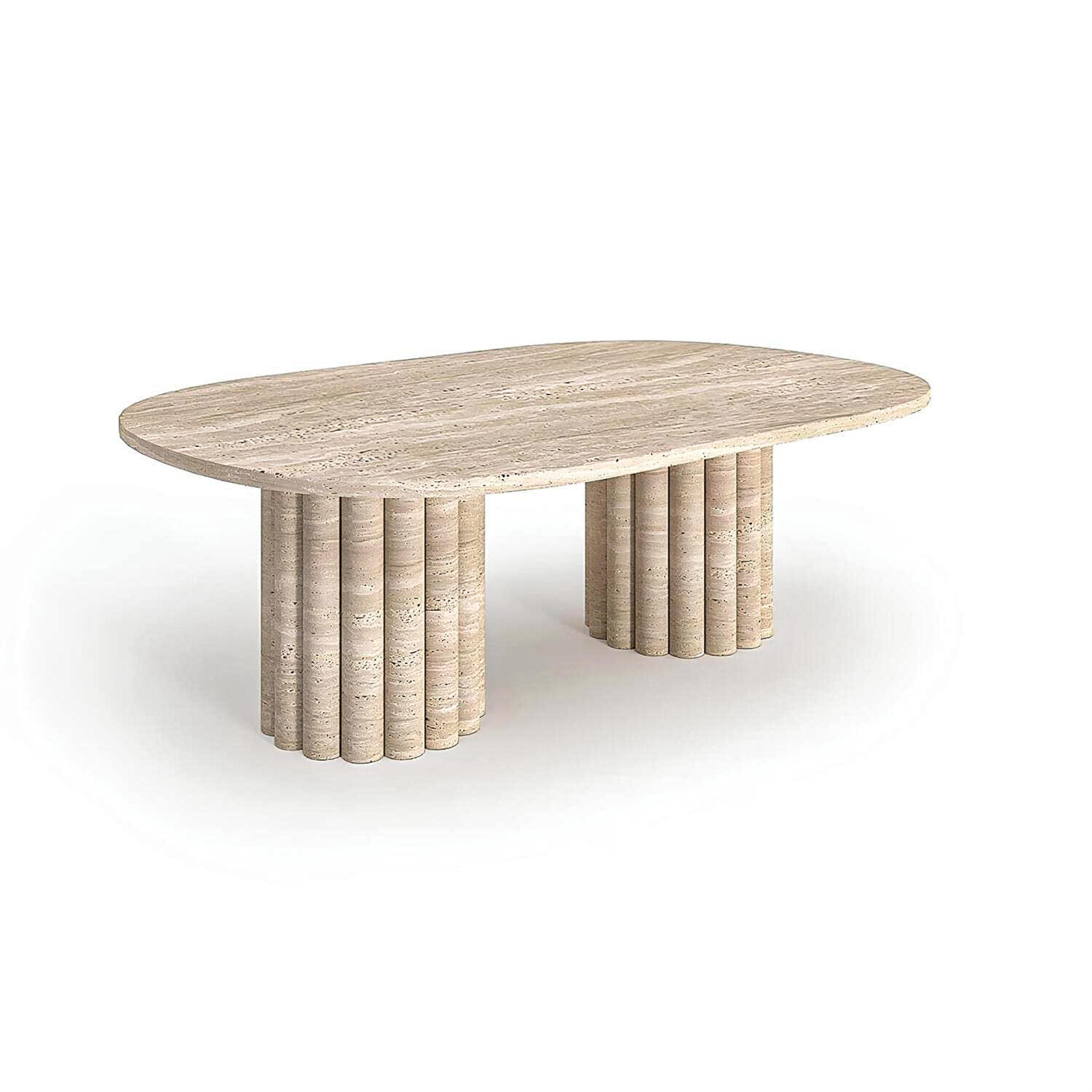 Sculpté à la main Table basse en marbre blanc - Table d'appoint en travertin en vente