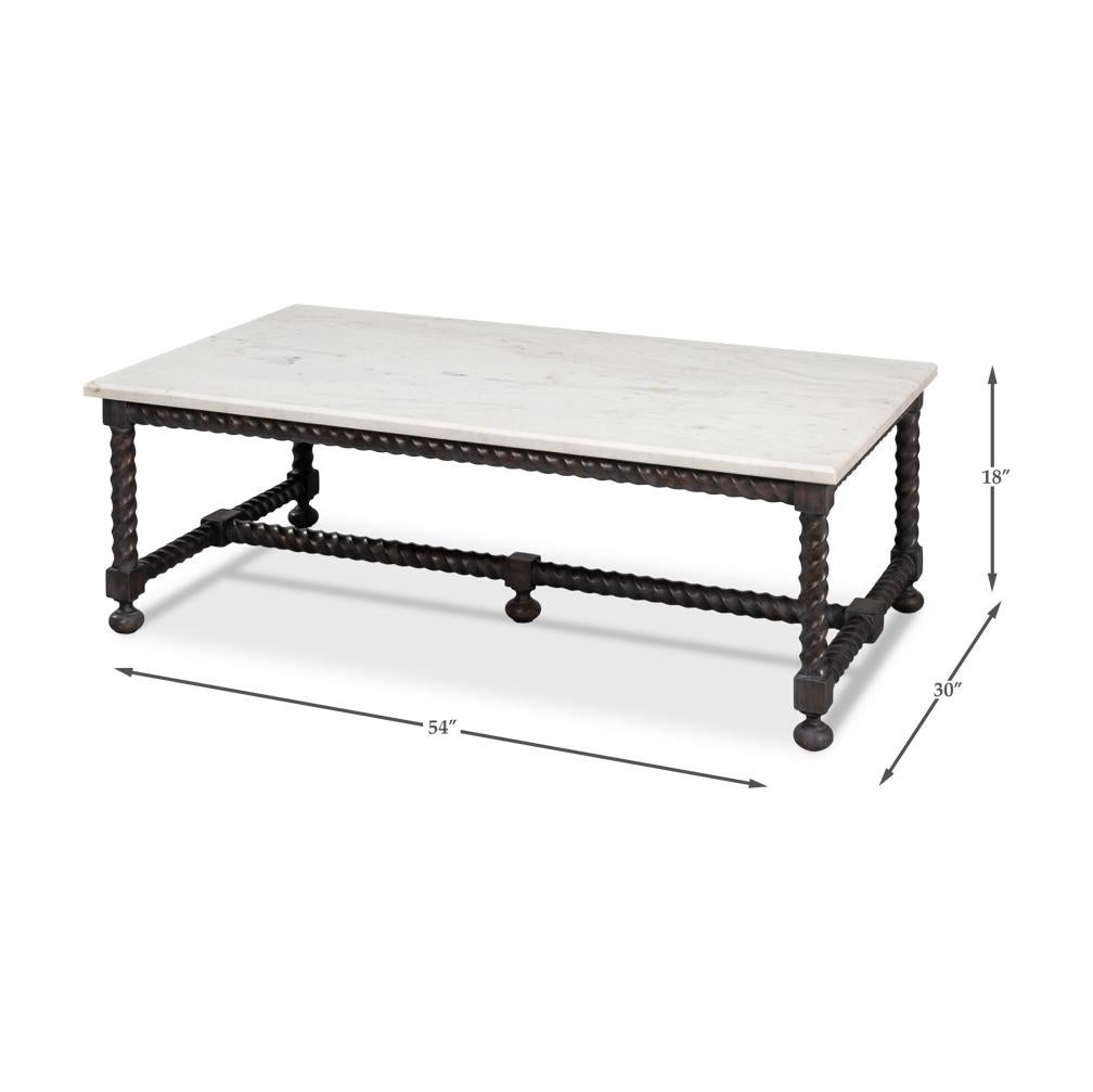 Mesa de centro con tapa de mármol y base giratoria de cebada en venta 5