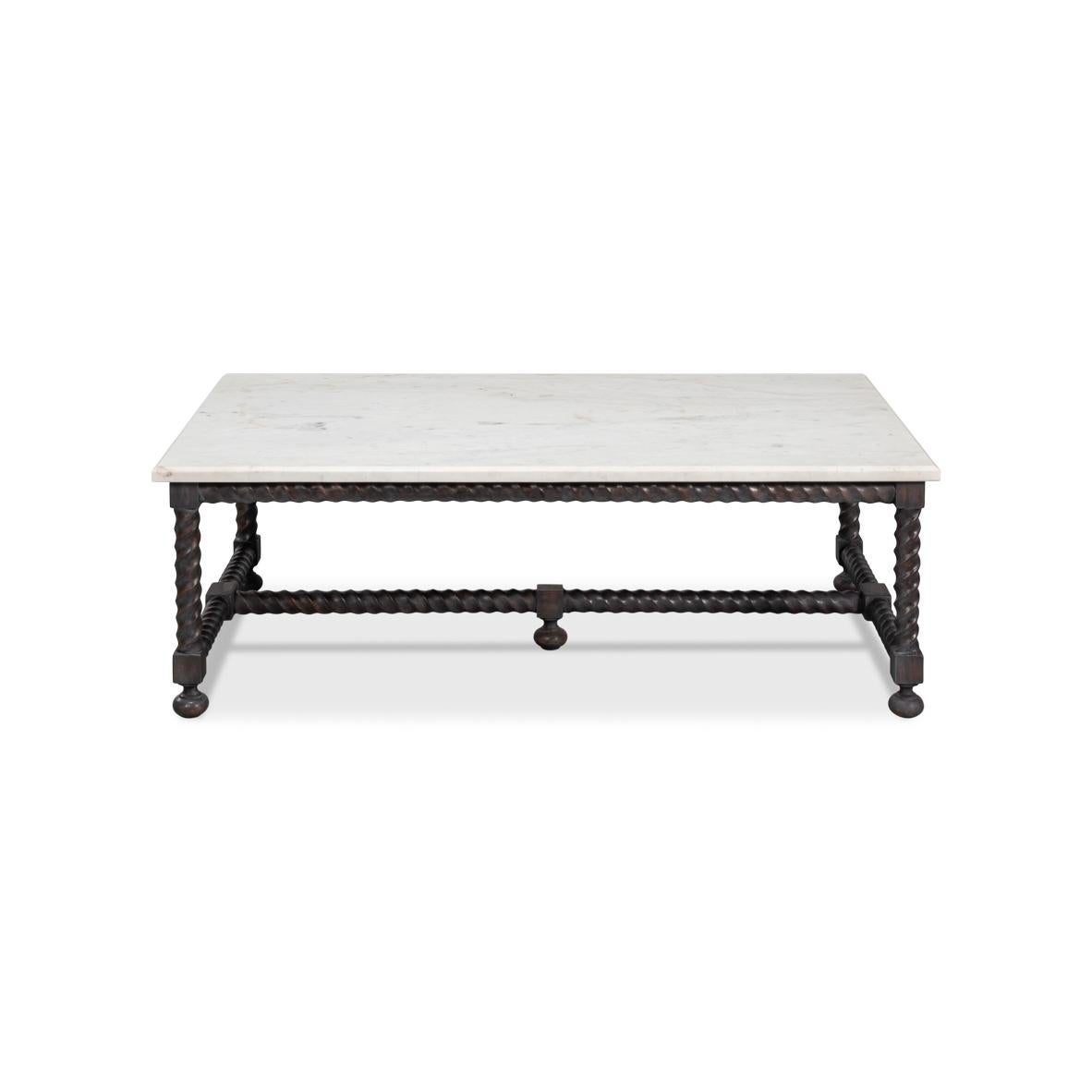 Mesa de centro con tapa de mármol y base giratoria de cebada Rústico en venta