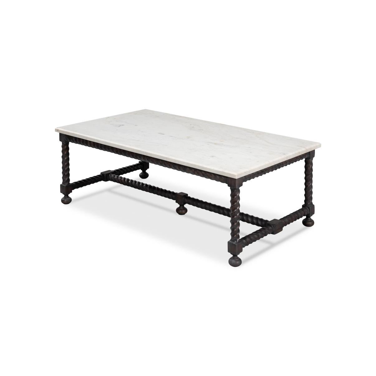 Mesa de centro con tapa de mármol y base giratoria de cebada Indio en venta