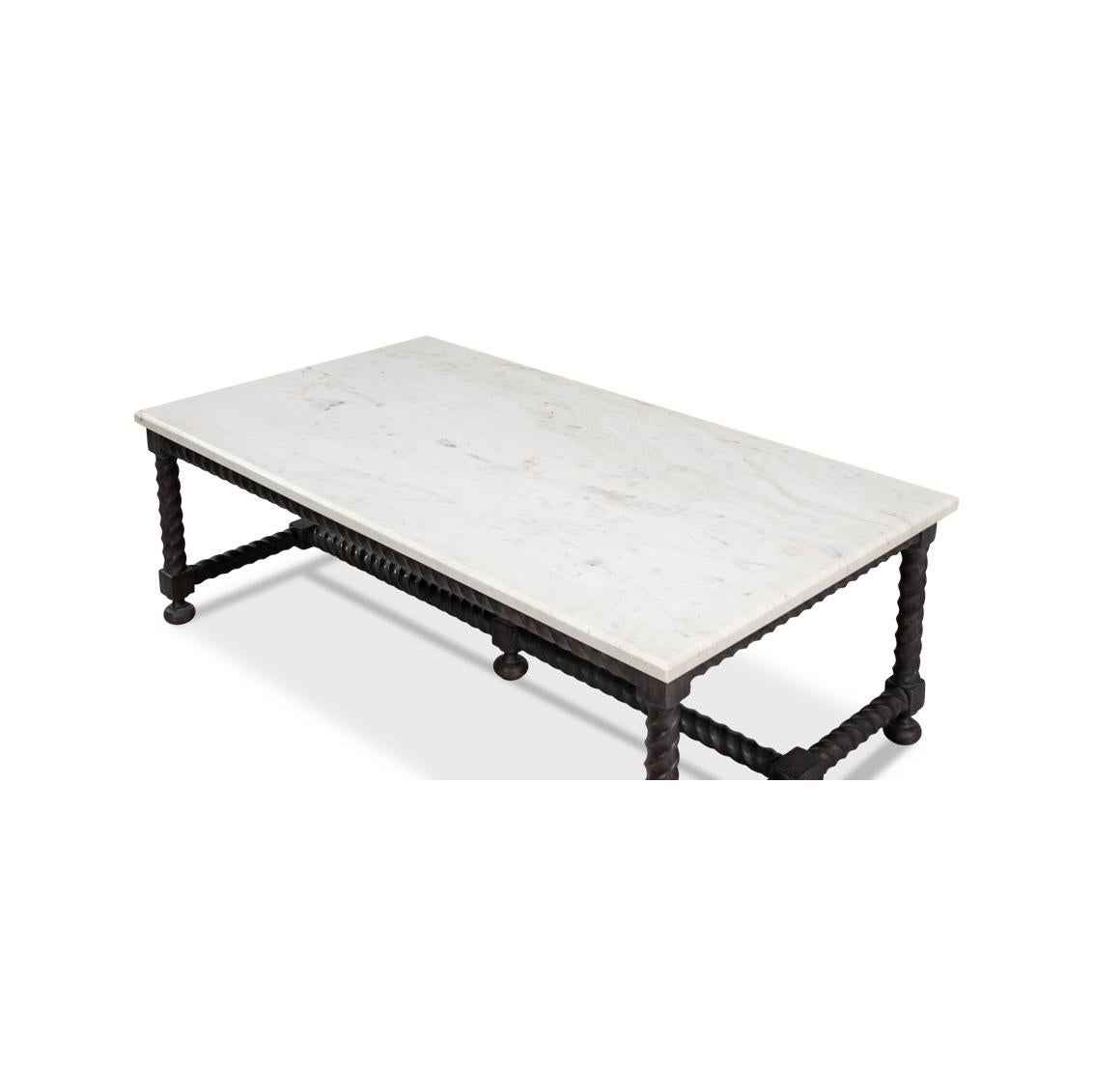 Mesa de centro con tapa de mármol y base giratoria de cebada en Nuevo estado para la venta en Westwood, NJ