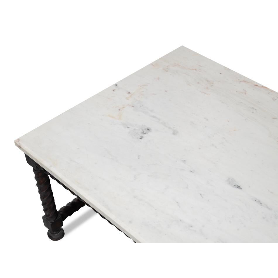 Mesa de centro con tapa de mármol y base giratoria de cebada Siglo XXI y contemporáneo en venta