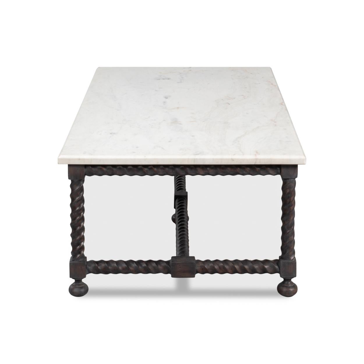 Mesa de centro con tapa de mármol y base giratoria de cebada en venta 1