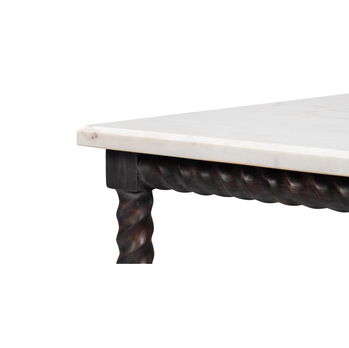 Mesa de centro con tapa de mármol y base giratoria de cebada en venta 2