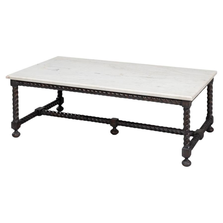 Mesa de centro con tapa de mármol y base giratoria de cebada en venta