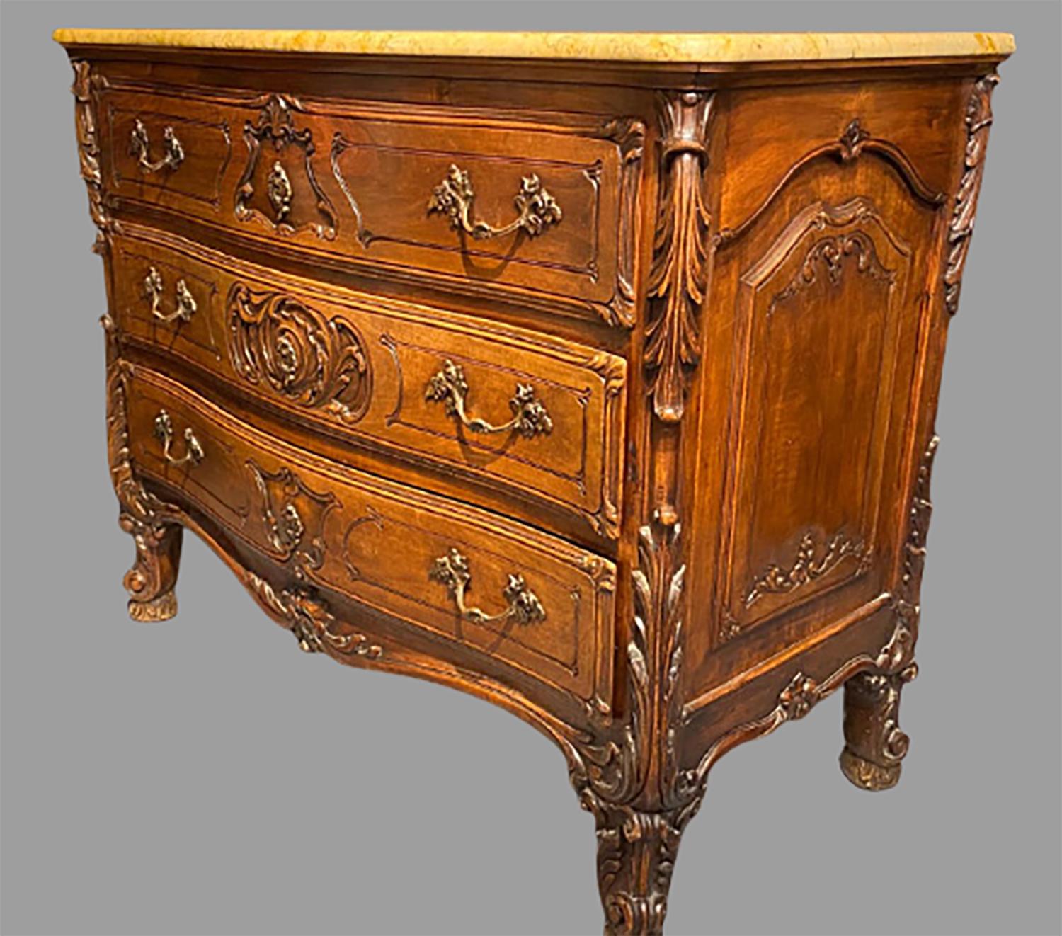 Rococo Marble Top Commode, Dresser Louis XV Style, Late 19th Century