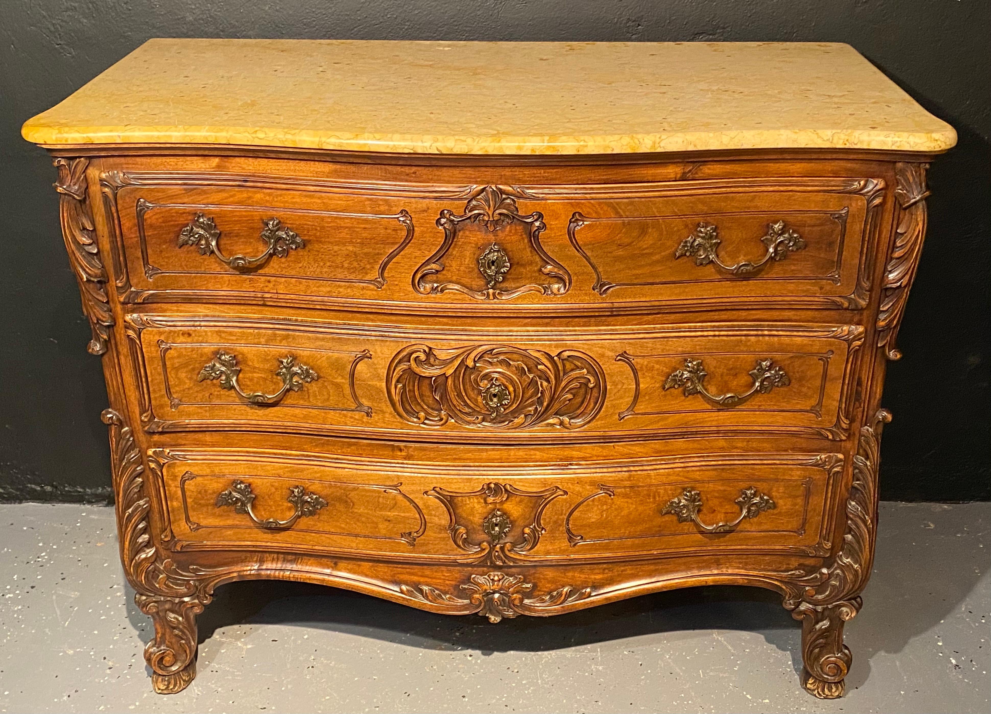 French Marble Top Commode, Dresser Louis XV Style, Late 19th Century
