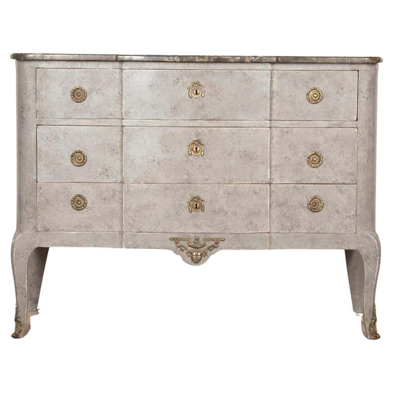 Marquetry Marble Top Commode For Sale at 1stDibs