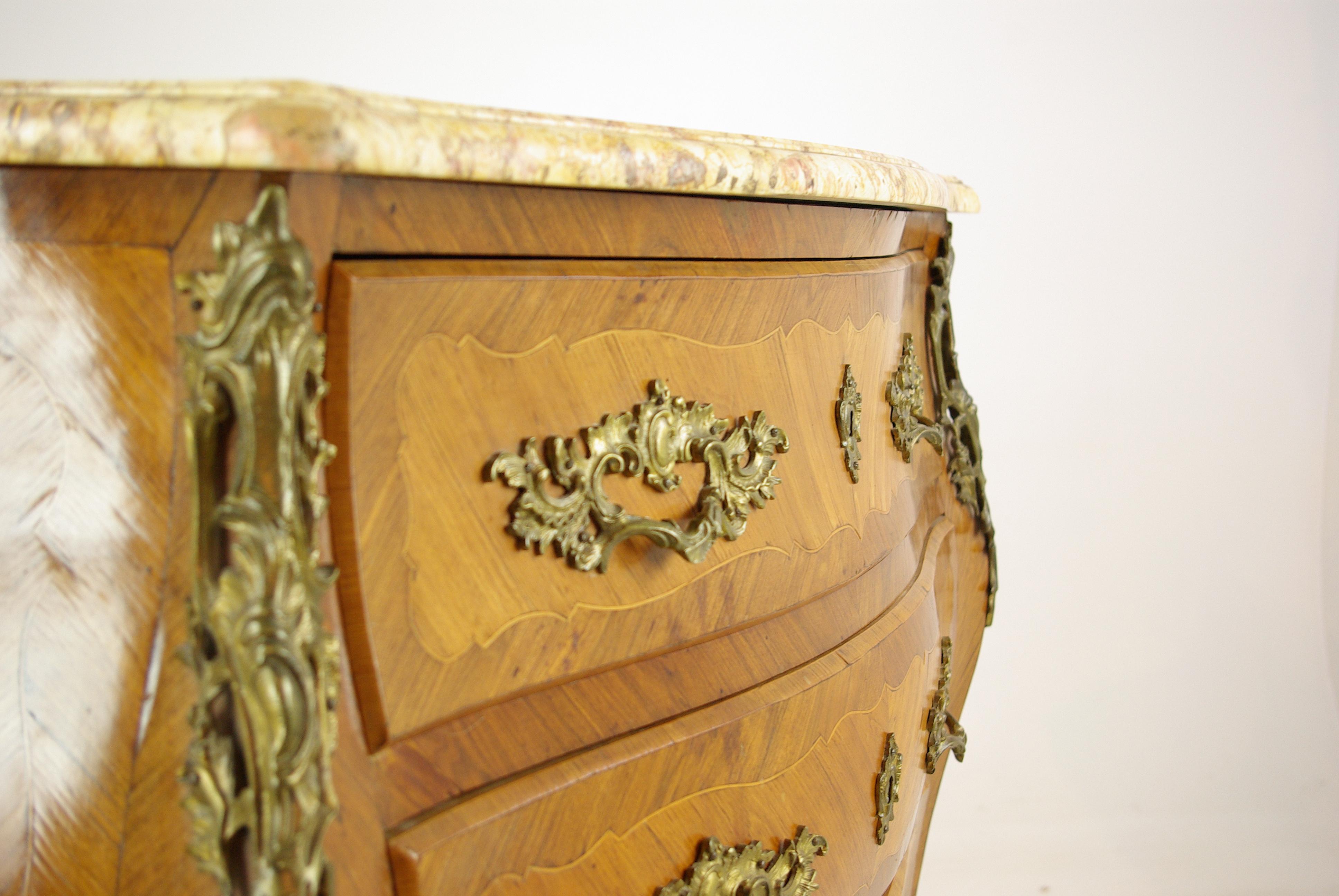 Hand-Crafted Marble-Top Commode, Louis XV Style, Bombe Commode, France, 1930, B1142