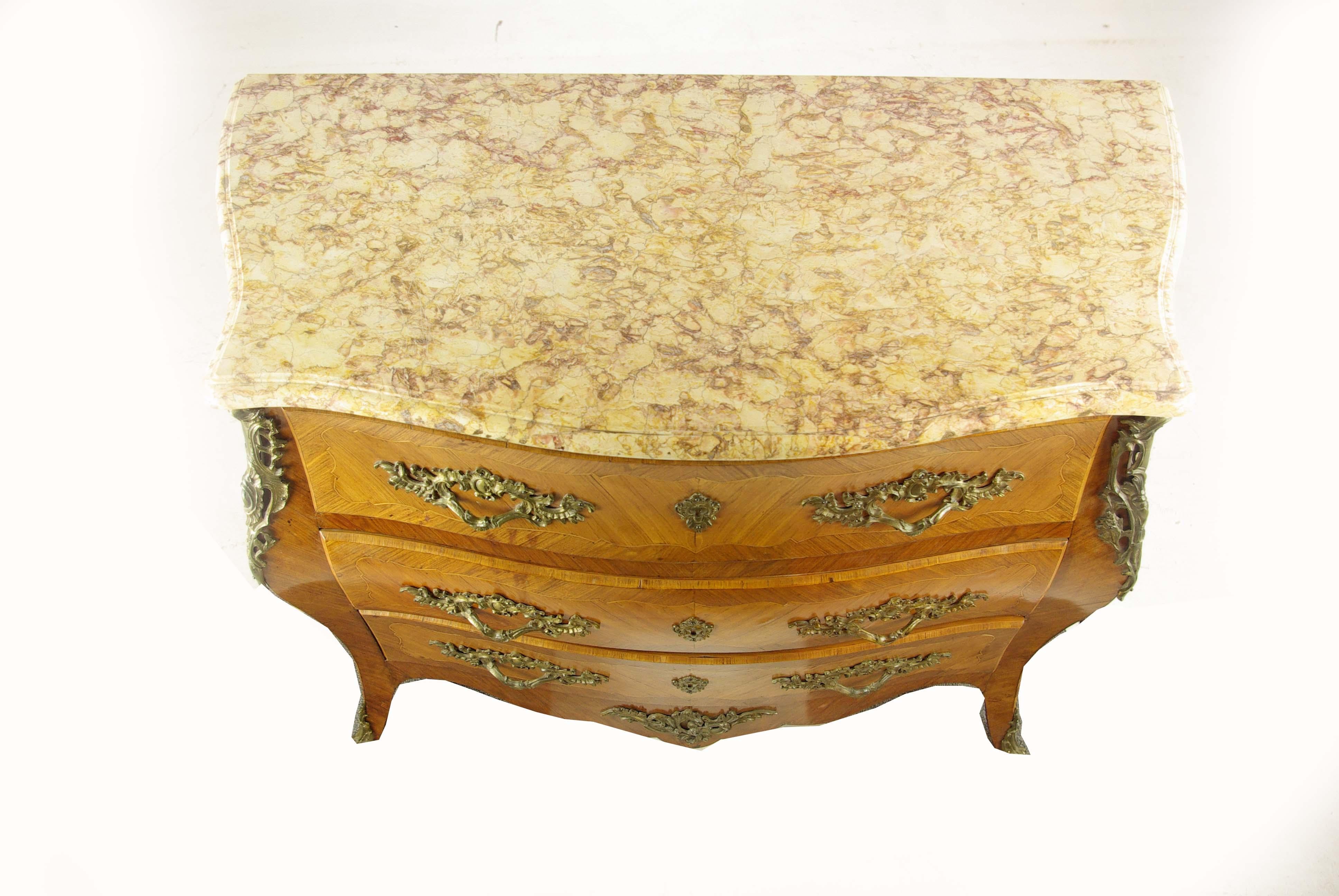 Marble-Top Commode, Louis XV Style, Bombe Commode, France, 1930, B1142 In Excellent Condition In Vancouver, BC