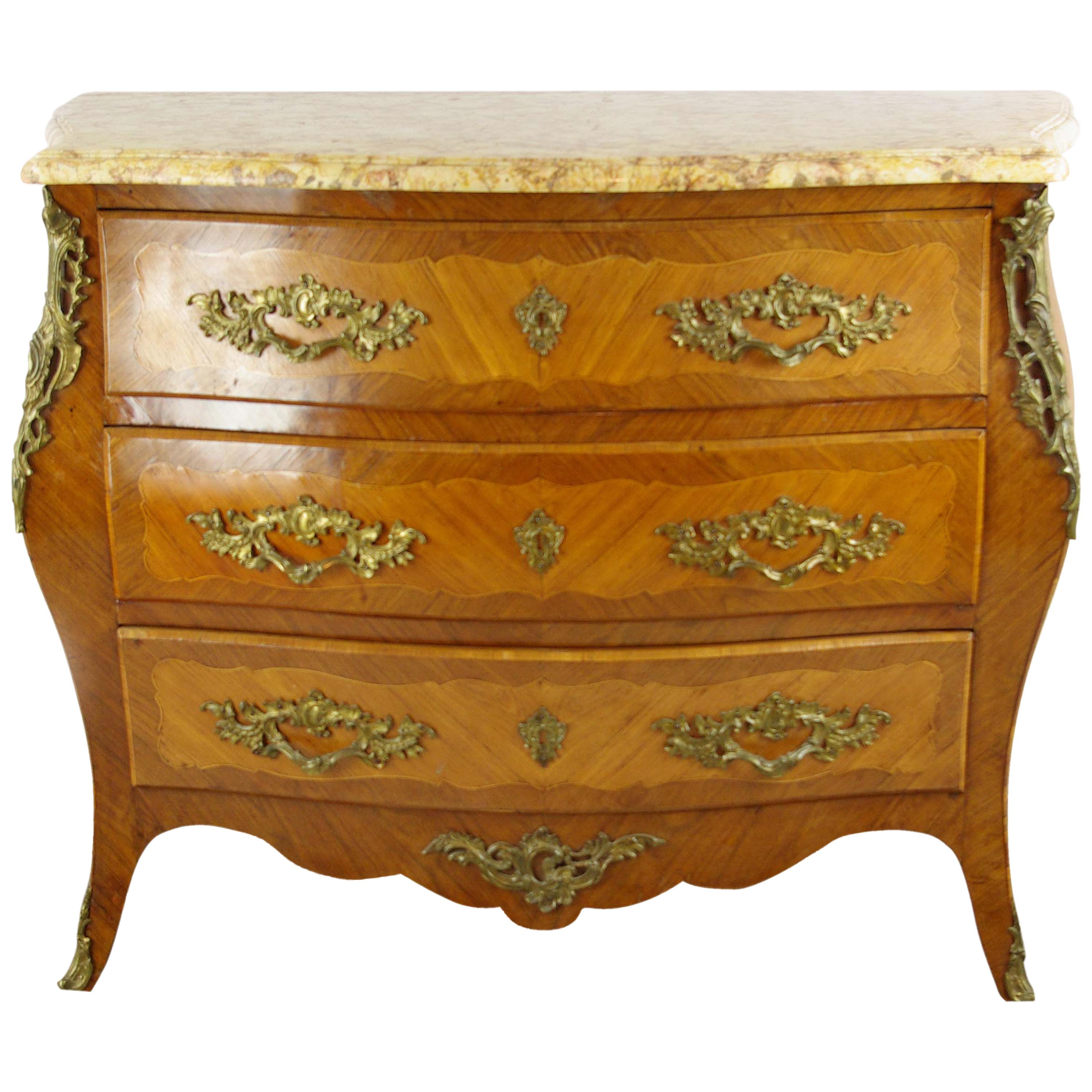 Marble-Top Commode, Louis XV Style, Bombe Commode, France, 1930, B1142