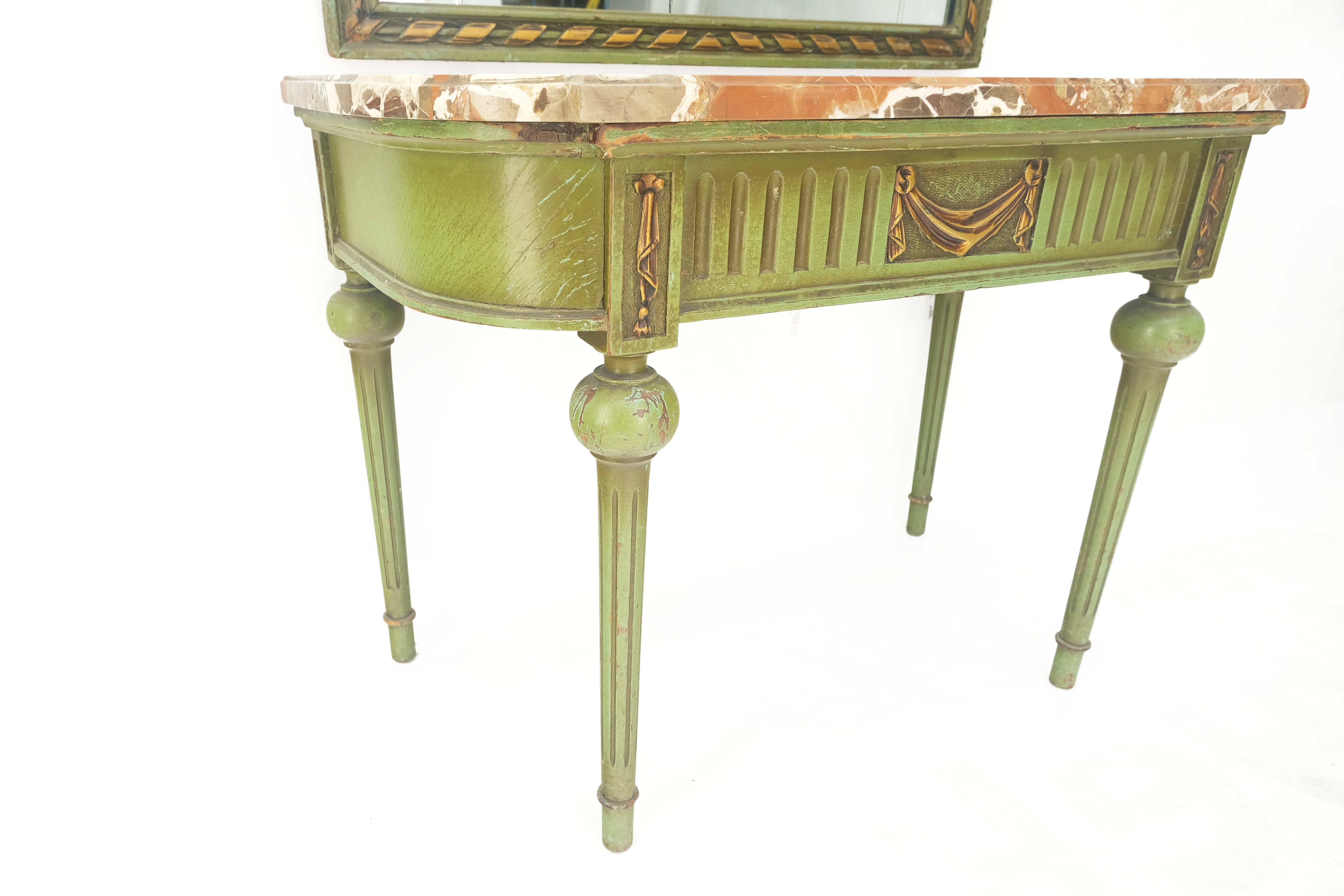 20th Century Marble Top Console Dome Shape Green & Gold french Pier Mirror  For Sale