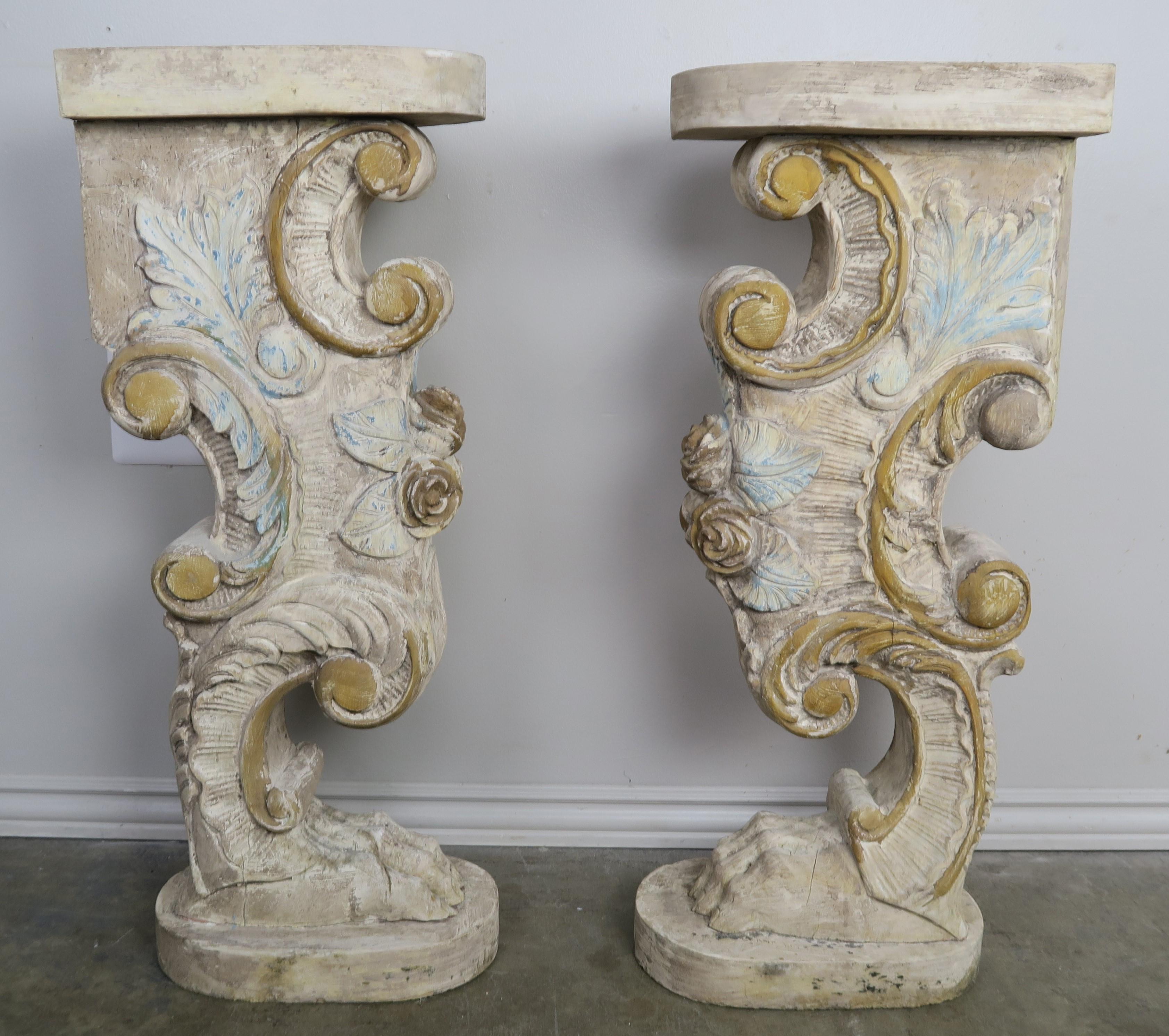 Italian Marble-Top Console on Carved Pedestals, circa 1900