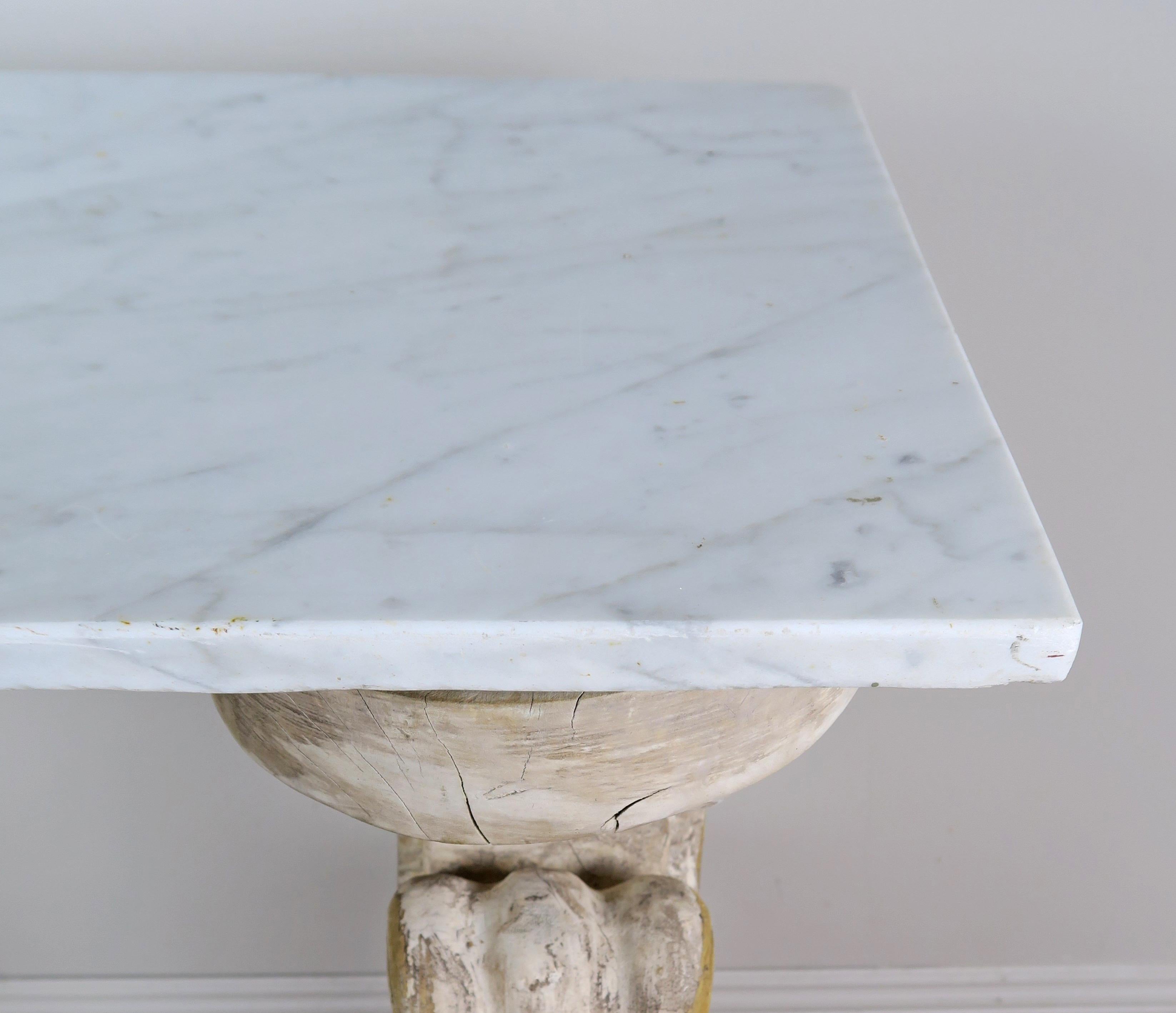Early 20th Century Marble-Top Console on Carved Pedestals, circa 1900