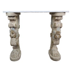Marble-Top Console on Carved Pedestals, circa 1900