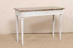Marble Top Console Table with Greek Key Motif Carved Skirt on All Sides