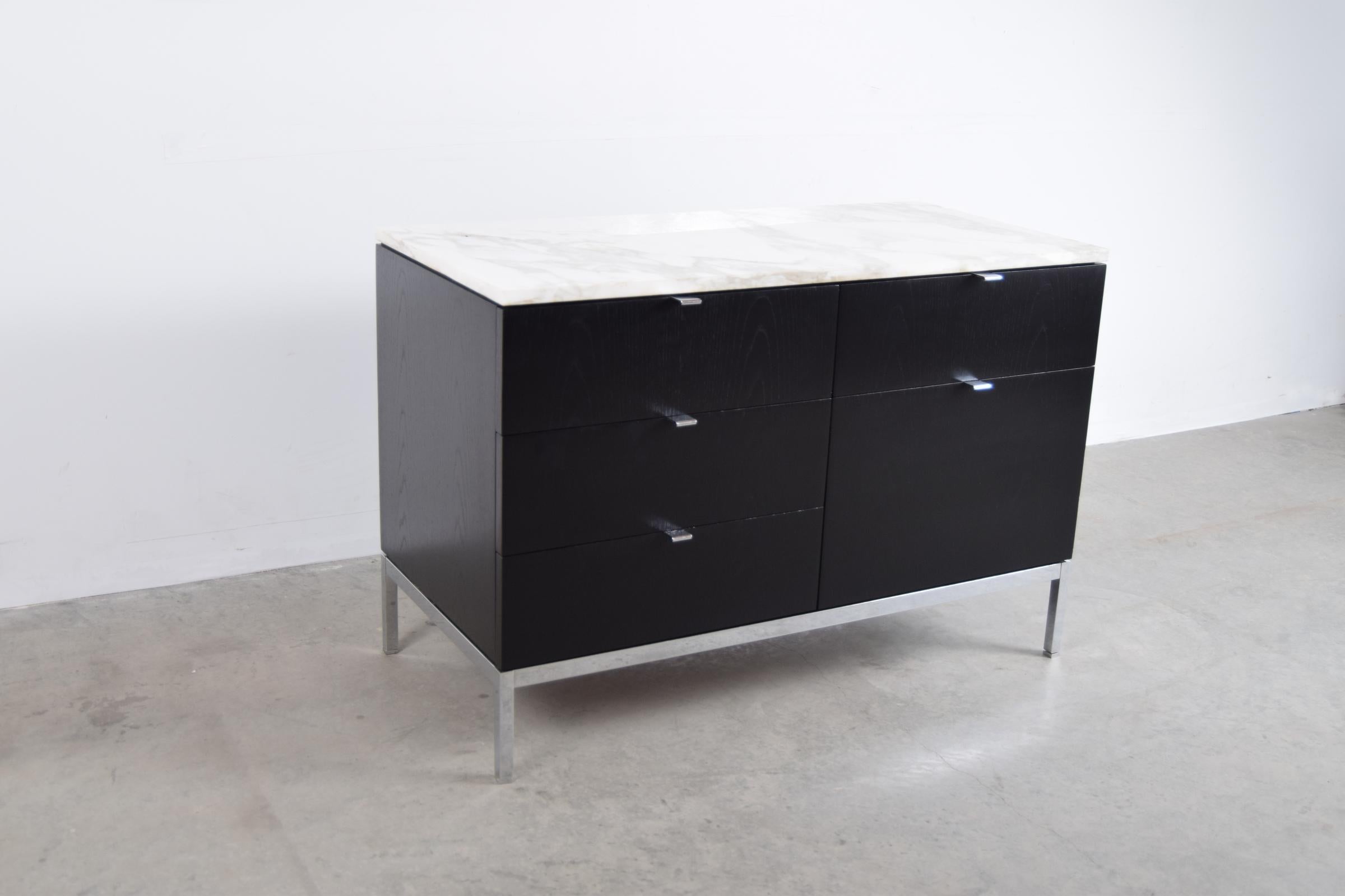 Ebonized Marble Top Credenza Designed by Florence Knoll