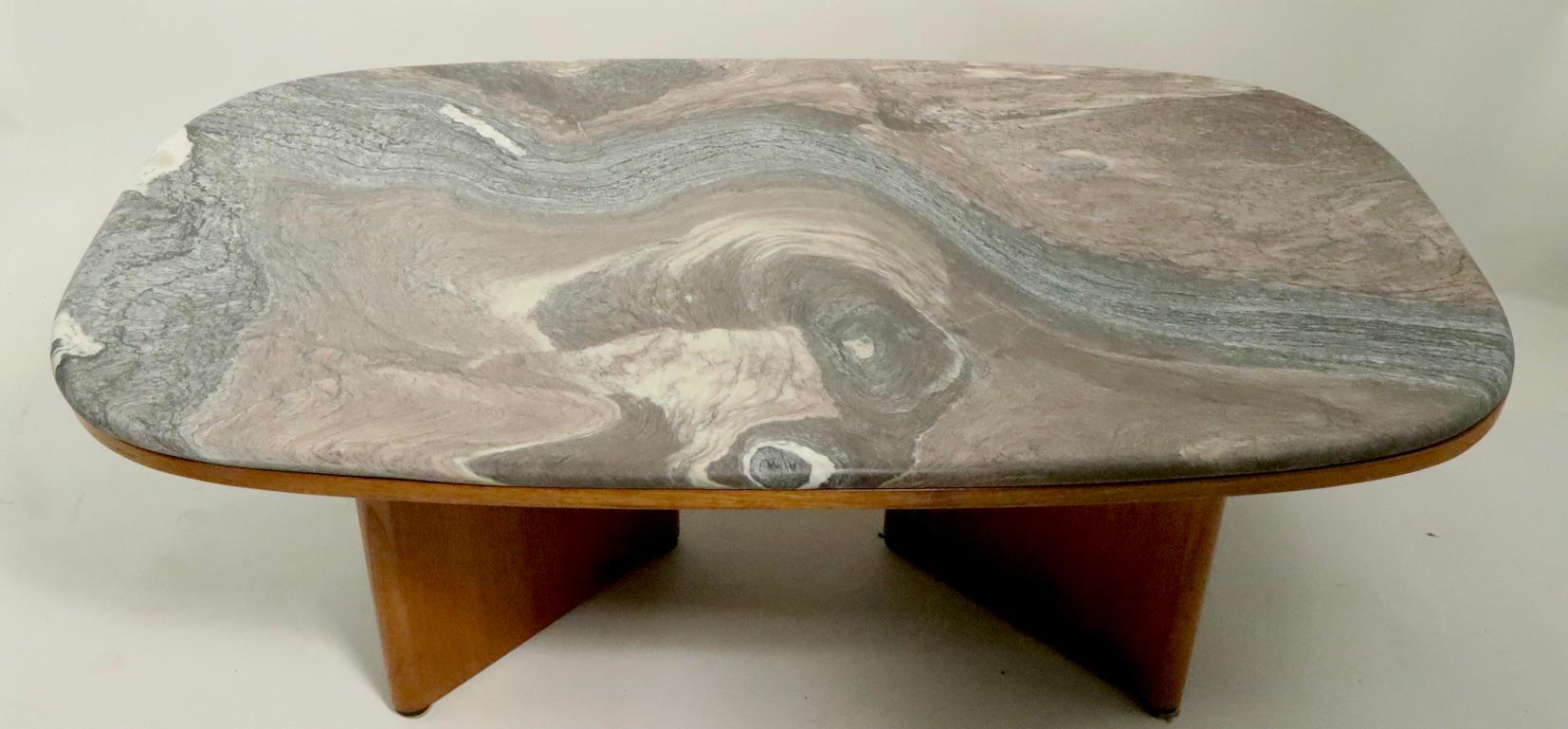 Veneer Marble-Top Danish Modern Coffee Table by Bendixon Made in Sweden