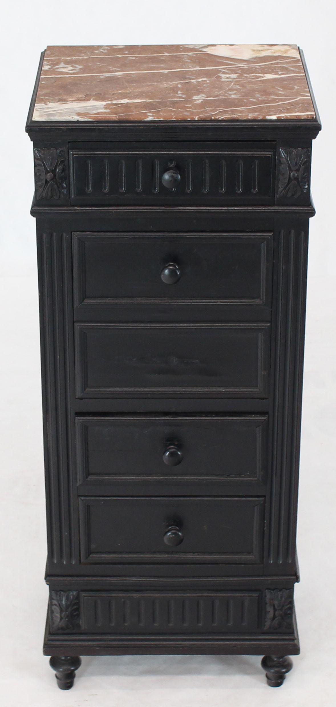 Marble Top Ebonized Black Four Drawers Drop Front Compartment Barber Stand In Good Condition For Sale In Rockaway, NJ