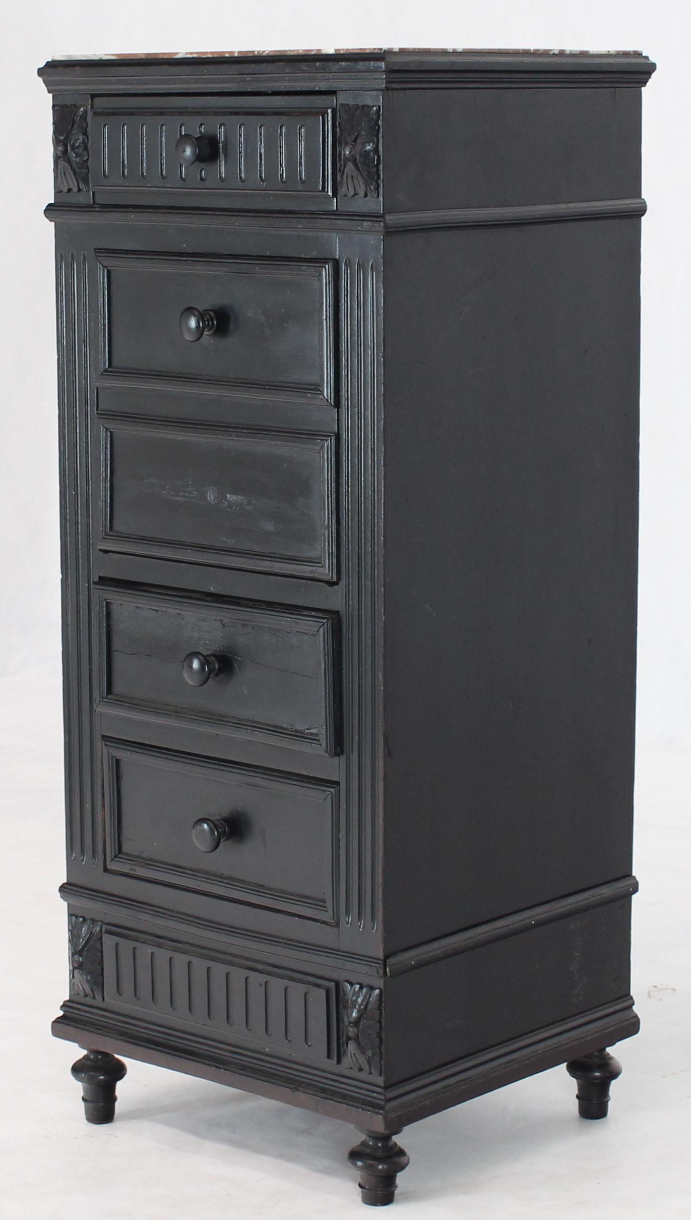 19th Century Marble Top Ebonized Black Four Drawers Drop Front Compartment Barber Stand For Sale