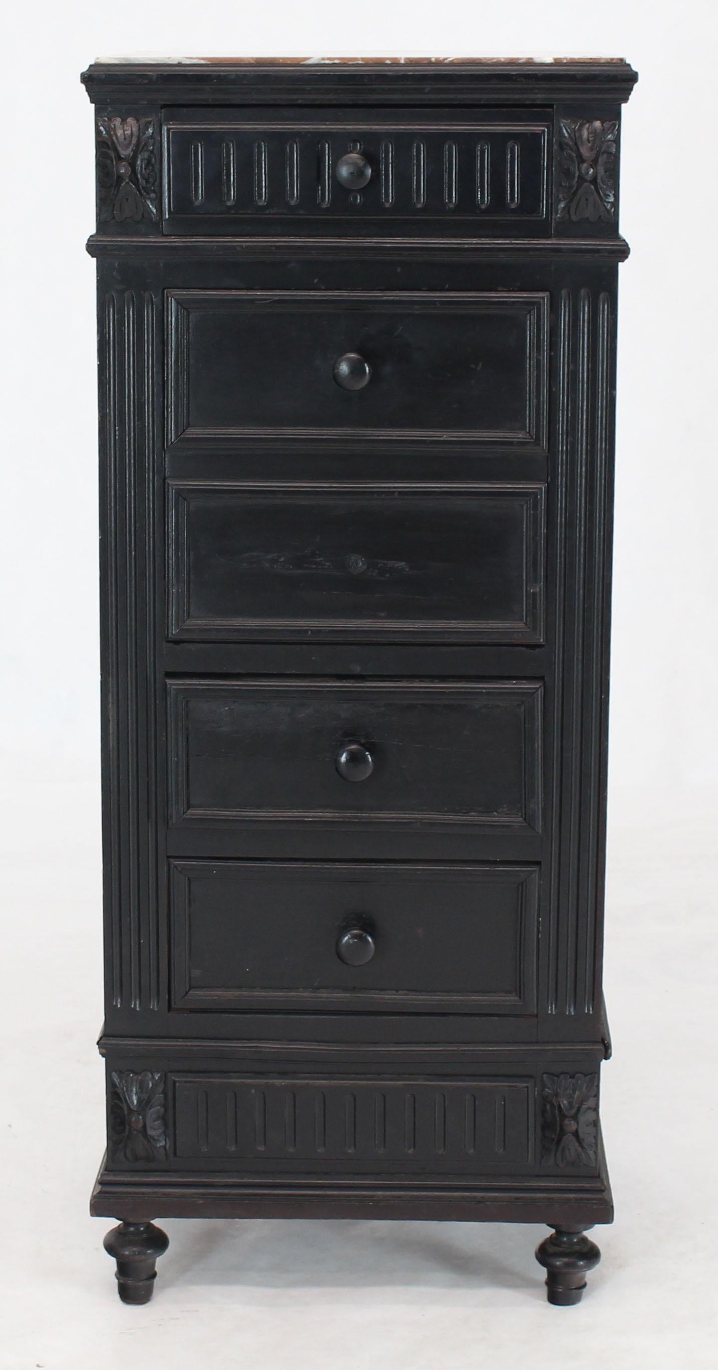 Oak Marble Top Ebonized Black Four Drawers Drop Front Compartment Barber Stand For Sale