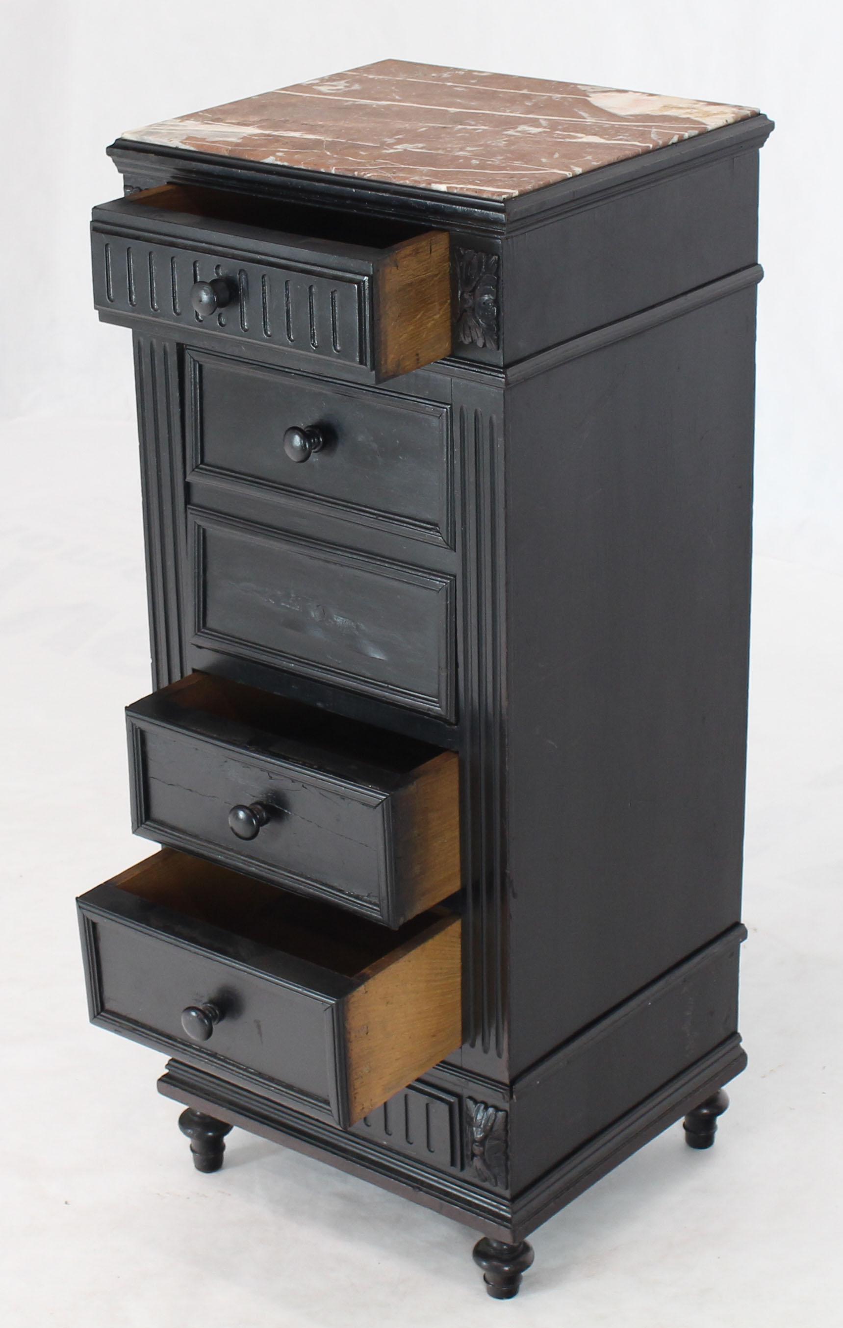 Marble Top Ebonized Black Four Drawers Drop Front Compartment Barber Stand For Sale 1