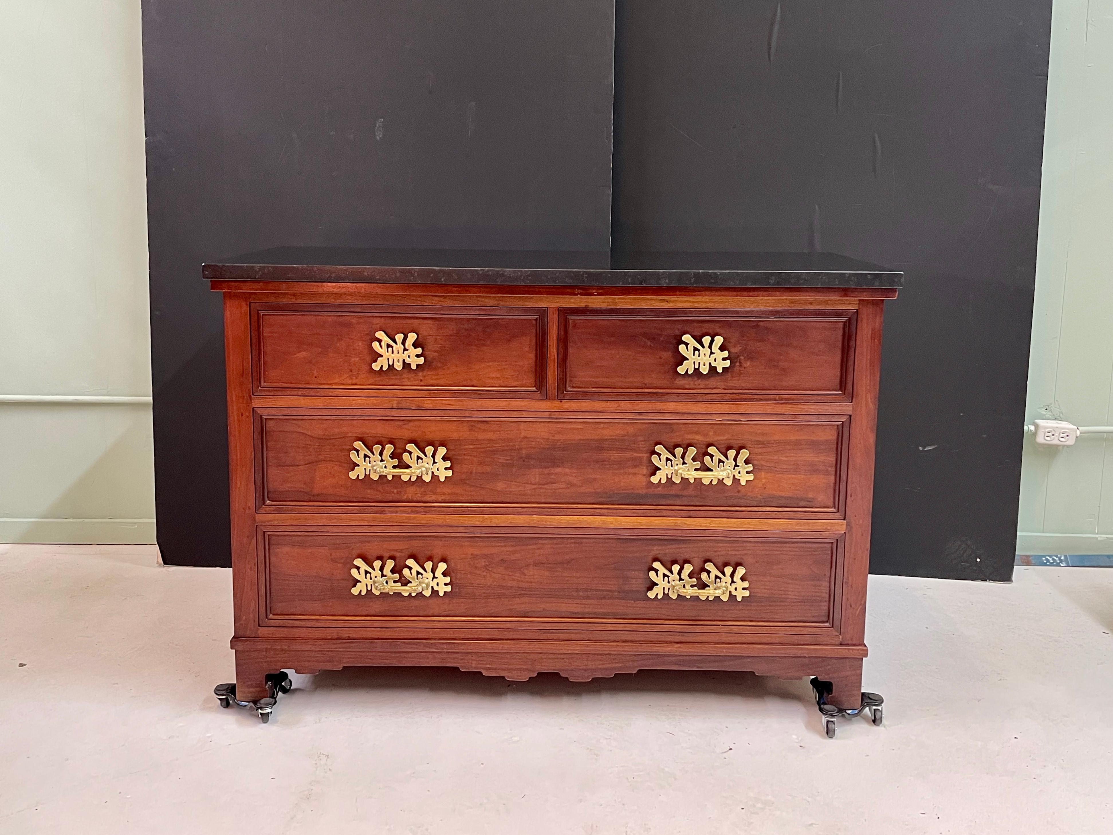 Marble Top Four Drawer Chest with Bronze Hardware For Sale 9
