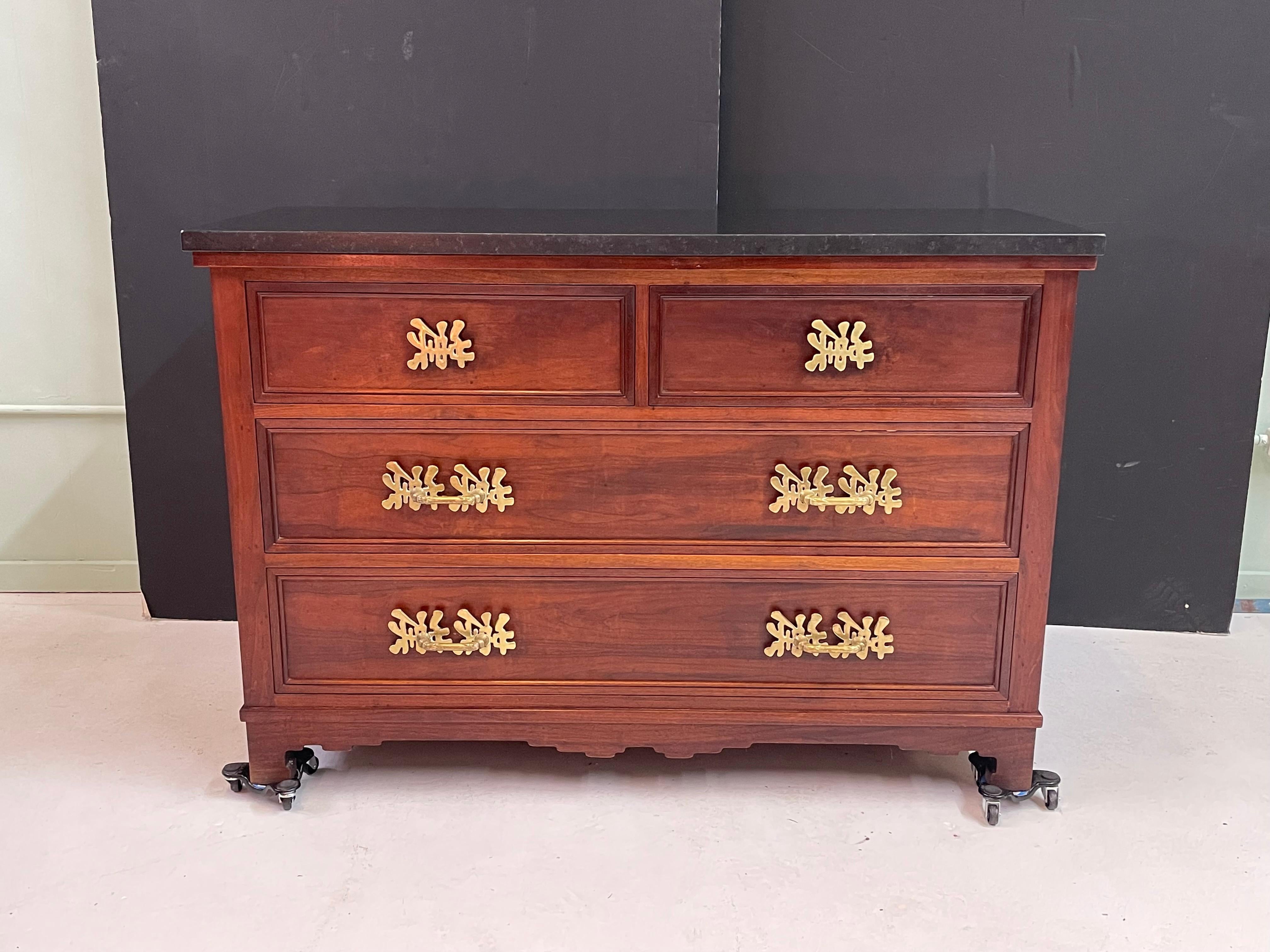 Marble Top Four Drawer Chest with Bronze Hardware For Sale 13
