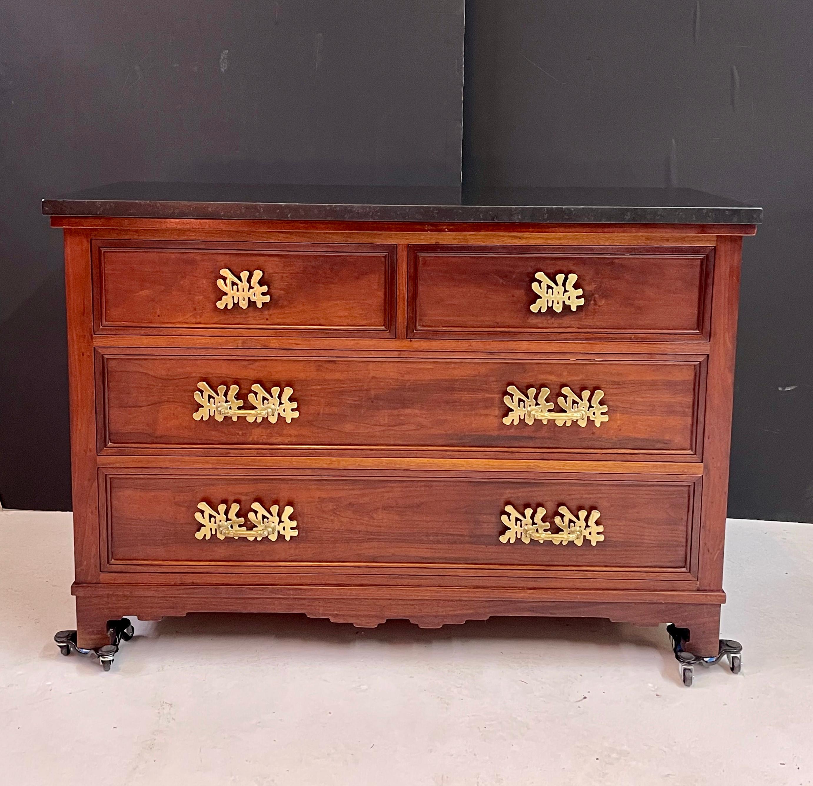 Marble Top Four Drawer Chest with Bronze Hardware For Sale 14