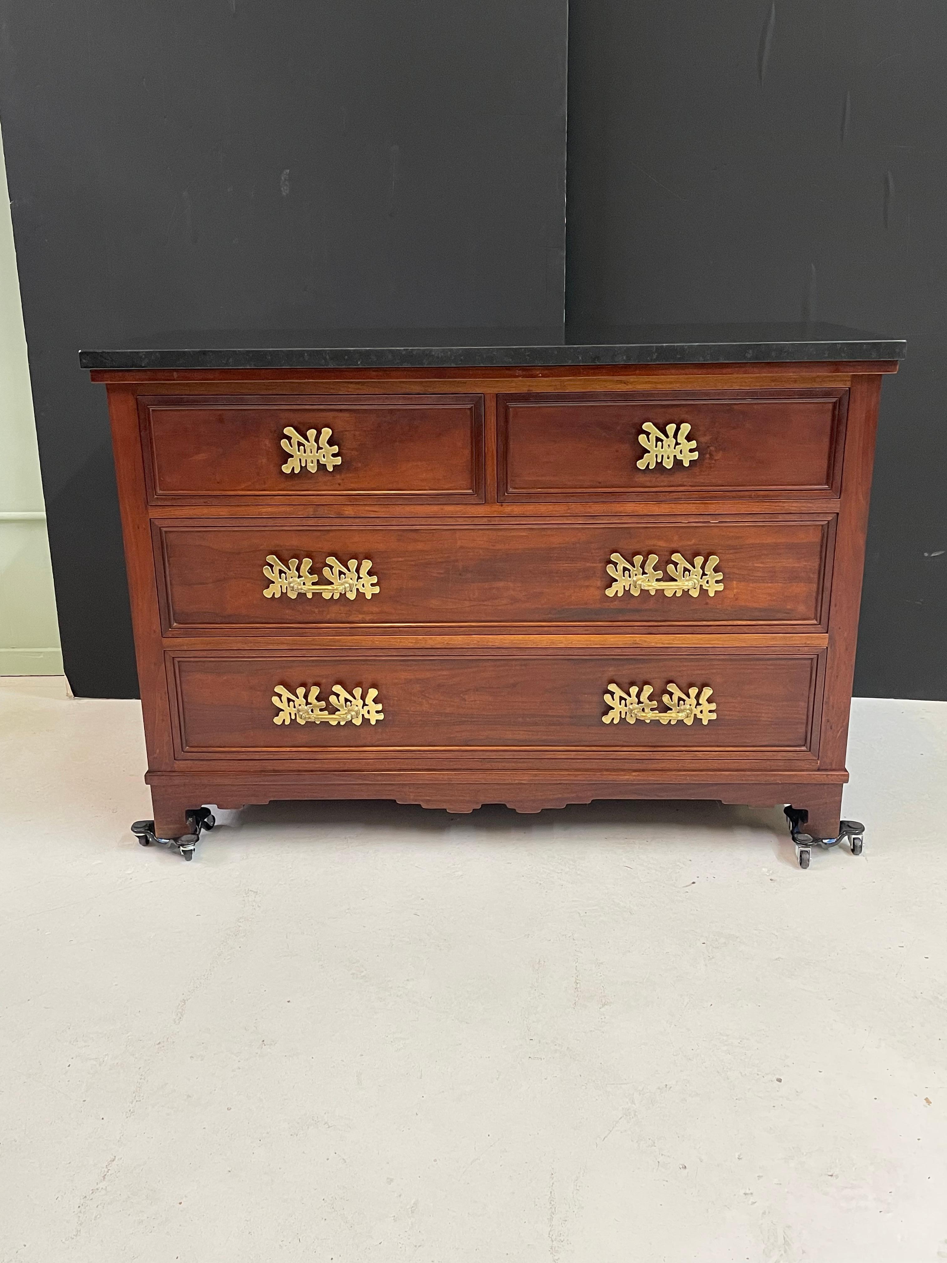 Marble Top Four Drawer Chest with Bronze Hardware For Sale 2