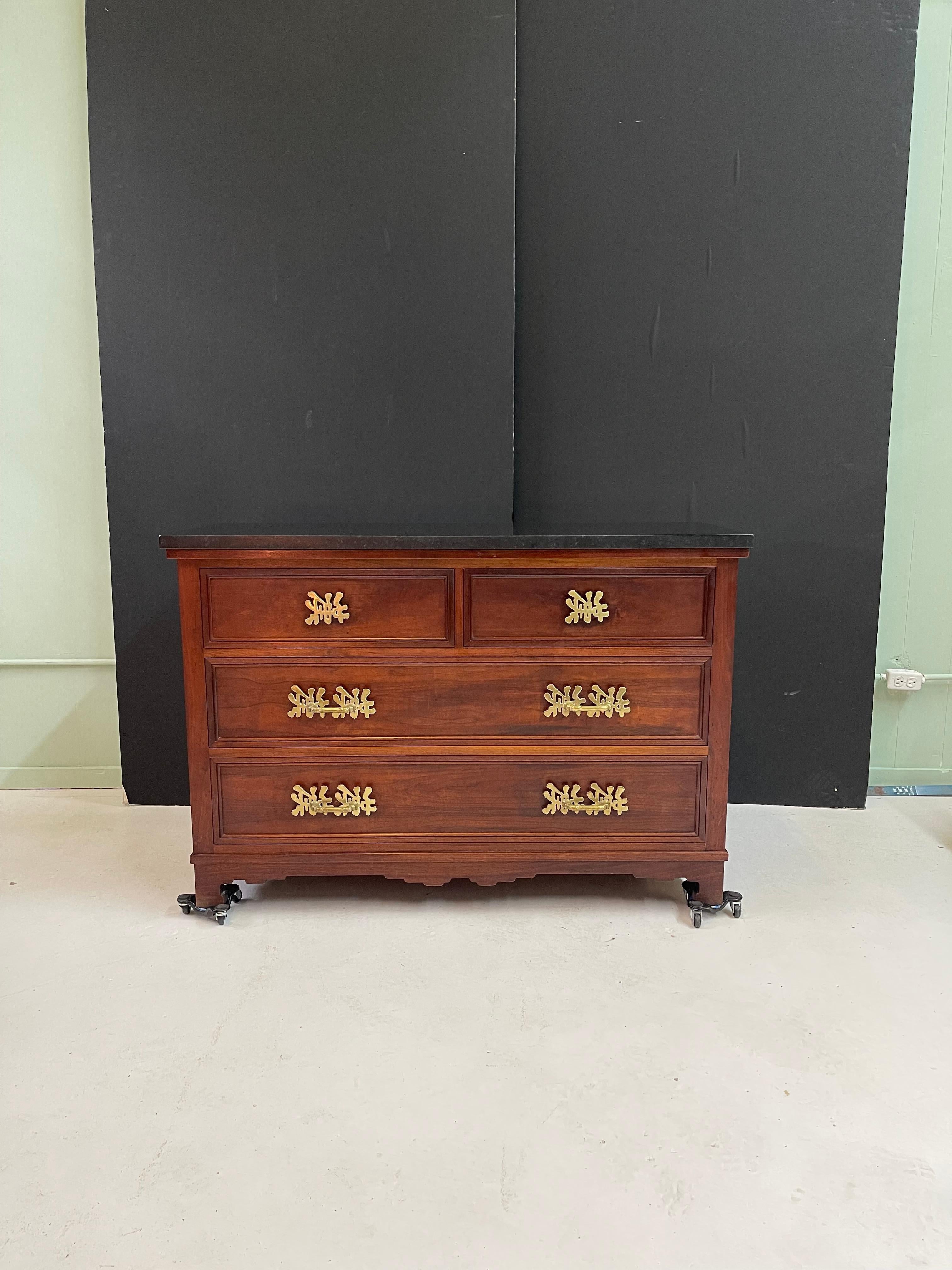 Marble Top Four Drawer Chest with Bronze Hardware For Sale 3