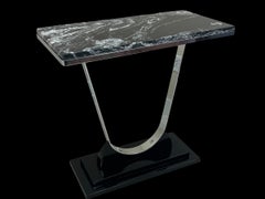 Marble Top French Art Deco Chrome And Black Lacquer Console Circa 1930's