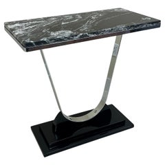 Marble Top French Art Deco Chrome And Black Lacquer Console Circa 1930's